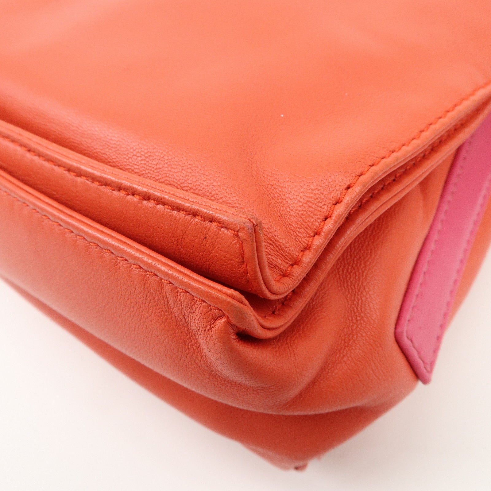 LOEWE Anagram Leather Framenco Shoulder Bag Orange Pink Used