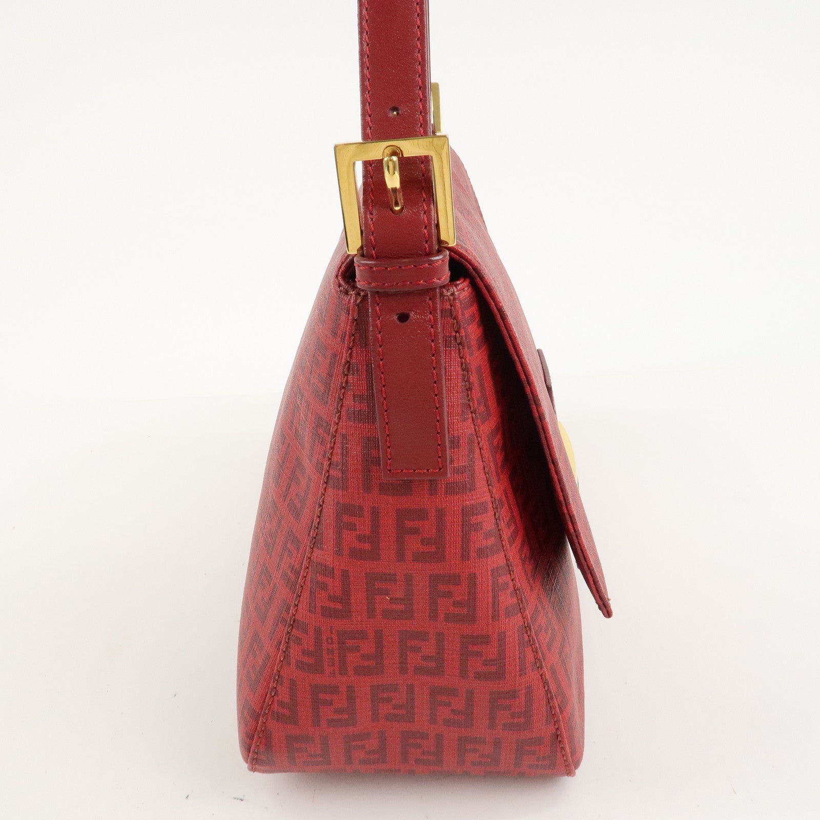 FENDI Zucchino PVC Leather Mamma Baguette Shoulder Bag Red 8BR001 Used