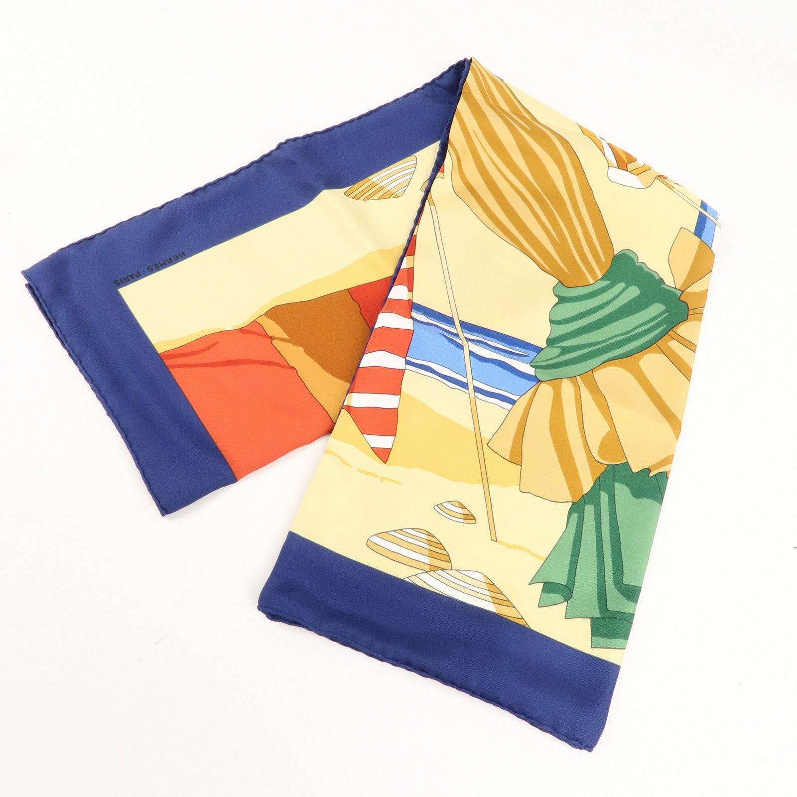 HERMES Carre 90 100% Silk Scarf CHARMES DES PLAGES NORMANDESⅡUsed F/S