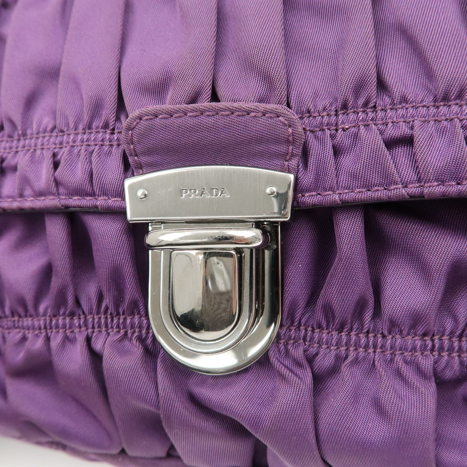 PRADA Nylon Leather Gathered Shoulder Bag Purple BR4609