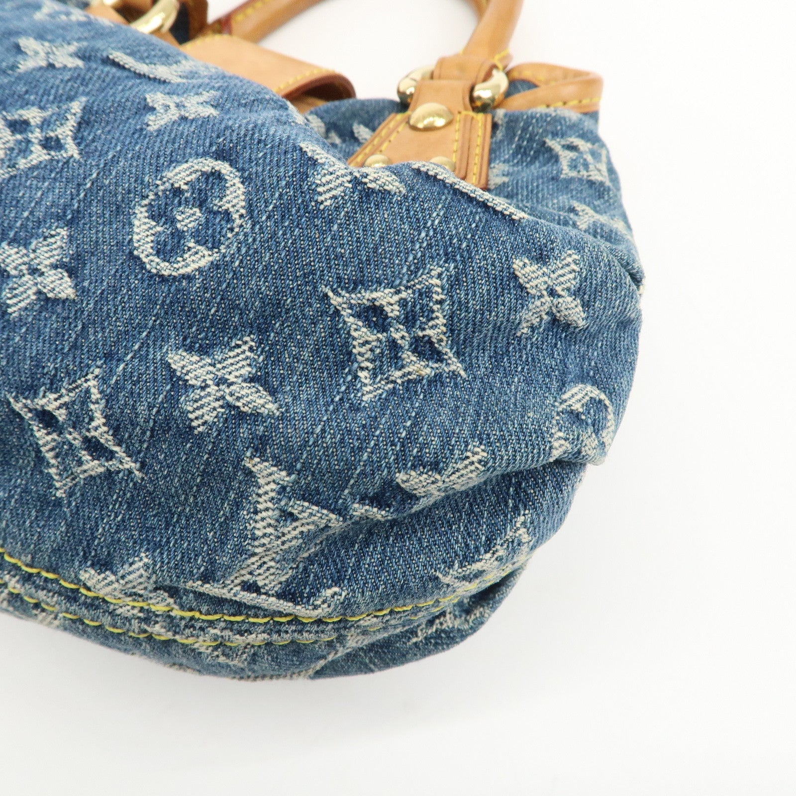 Louis Vuitton Monogram Denim Pleaty Hand Bag Blue M95020 Used