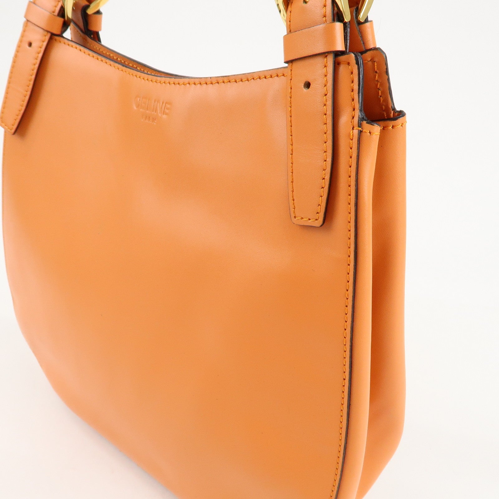 CELINE Leather Shoulder Bag Orange Used