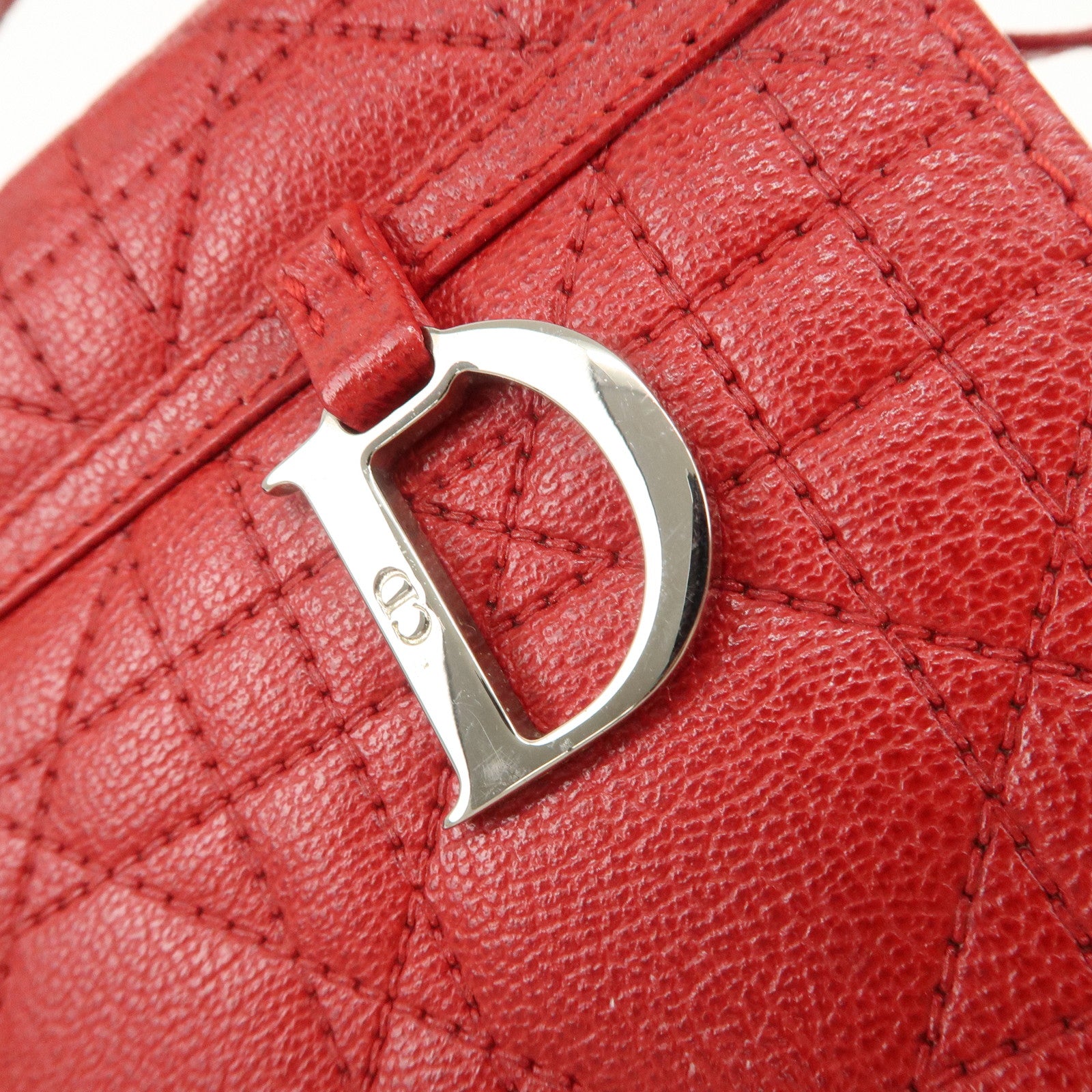 Christian Dior Leather Cannage Vanity Bag Hand Bag Red