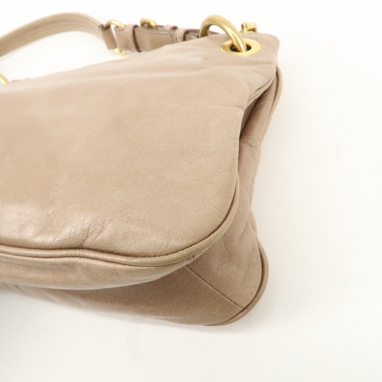 PRADA Leather Shoulder Bag Hand Bag Beige BR4984 Used