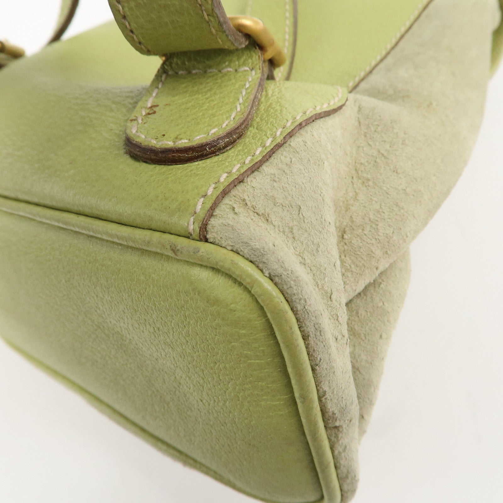 GUCCI Bamboo Suede Leather Backpack Light Green 003.1956.0030