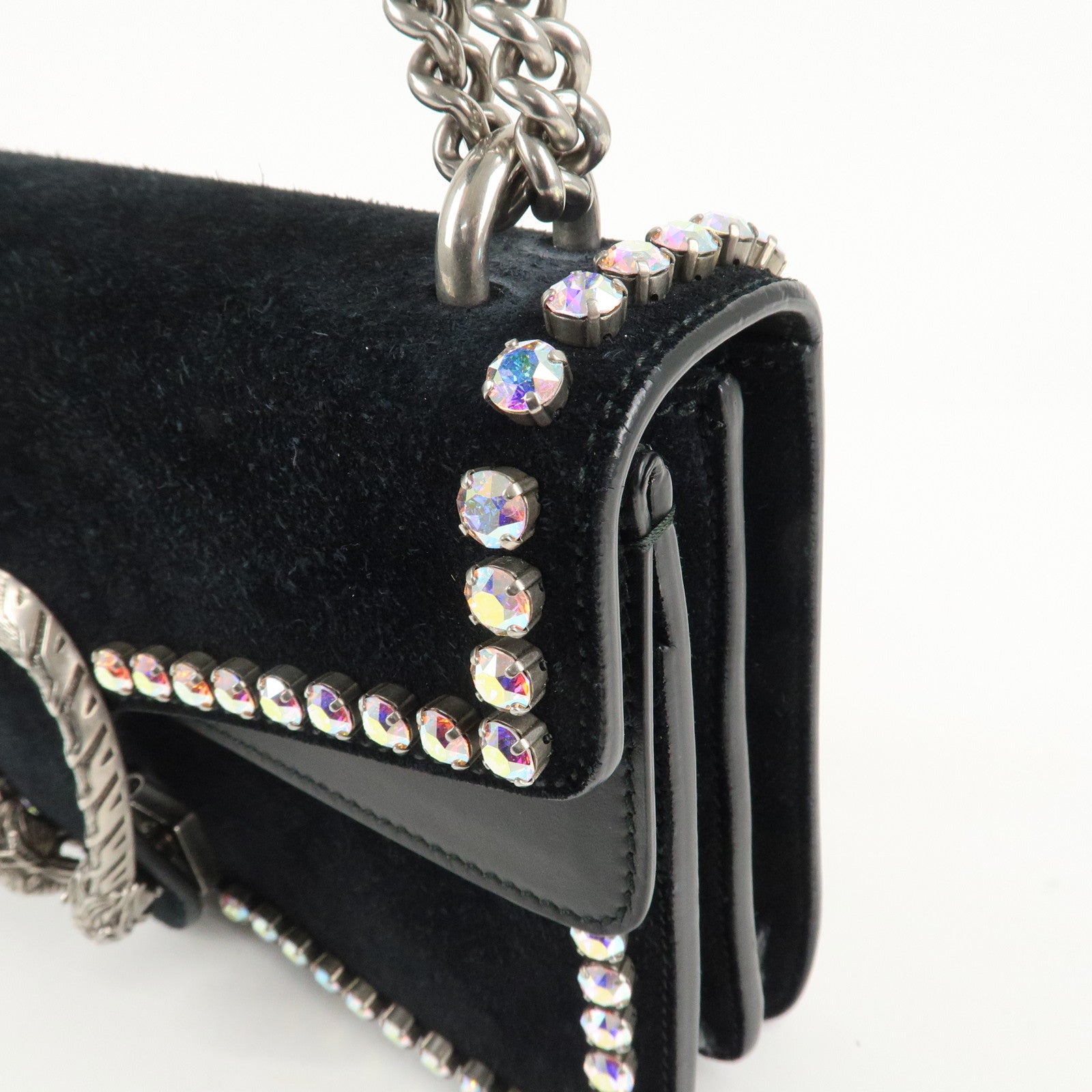 GUCCI Dionysus Leather Suede Crystal Bijou Chain Shoulder Bag