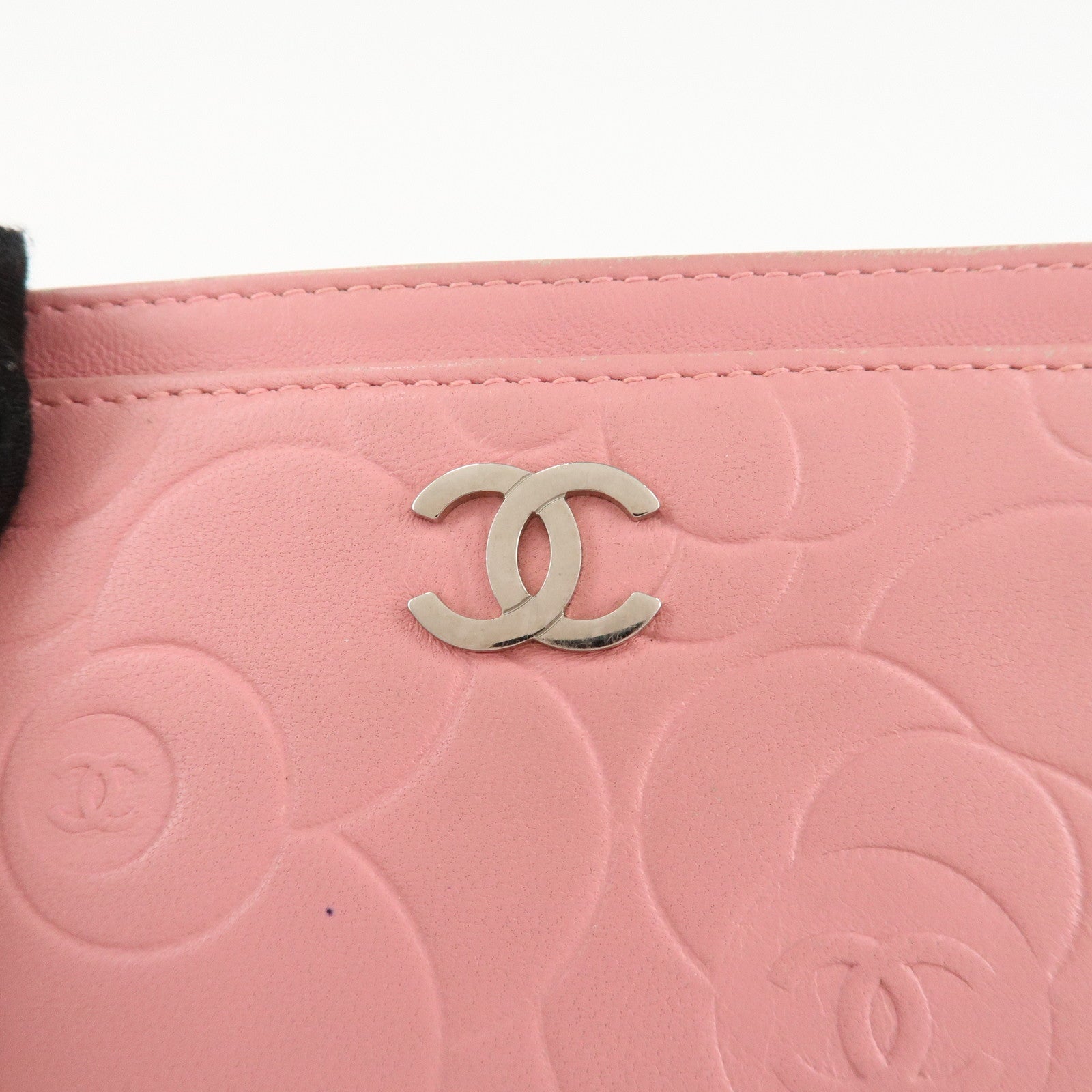 CHANEL Camelia Lamb Skin Card Case Pink A82286