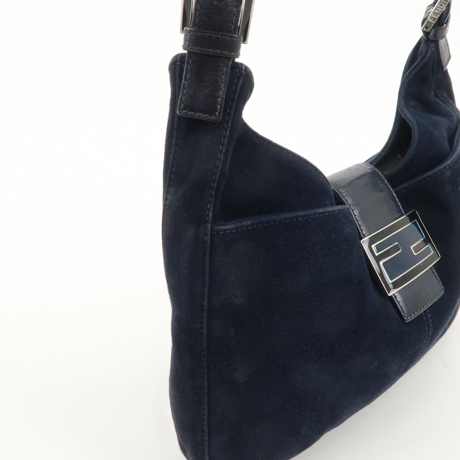 FENDI Suede Leather Shoulder Bag Hand Bag Navy 26569 Used