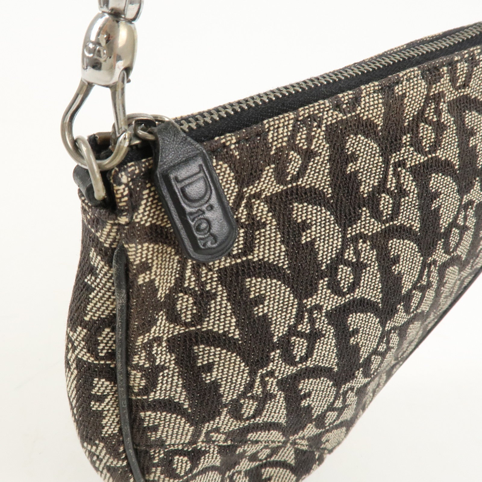 Christian Dior Trotter Jacquard Leather Saddle Bag Mini Navy