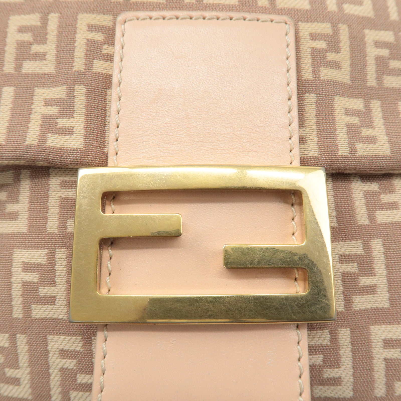 FENDI Zucchino Canvas Leather Shoulder Bag Pink Beige 8BT075