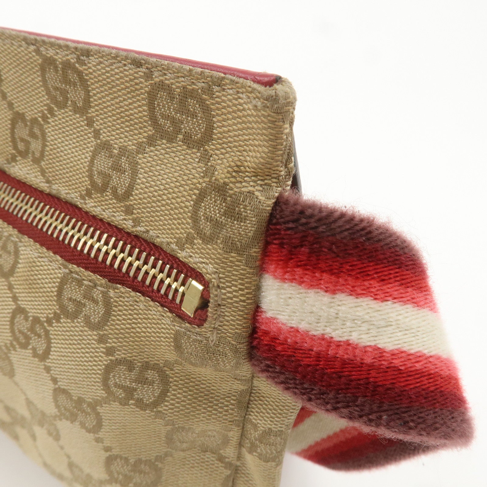 GUCCI GG Canvas Leather Waist Bag Waist Pouch Beige Red 28566