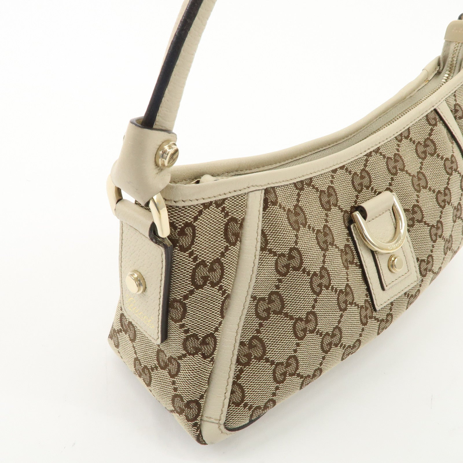 GUCCI Abbey GG Canvas Leather Shoulder Bag Beige Gold 130939 Used