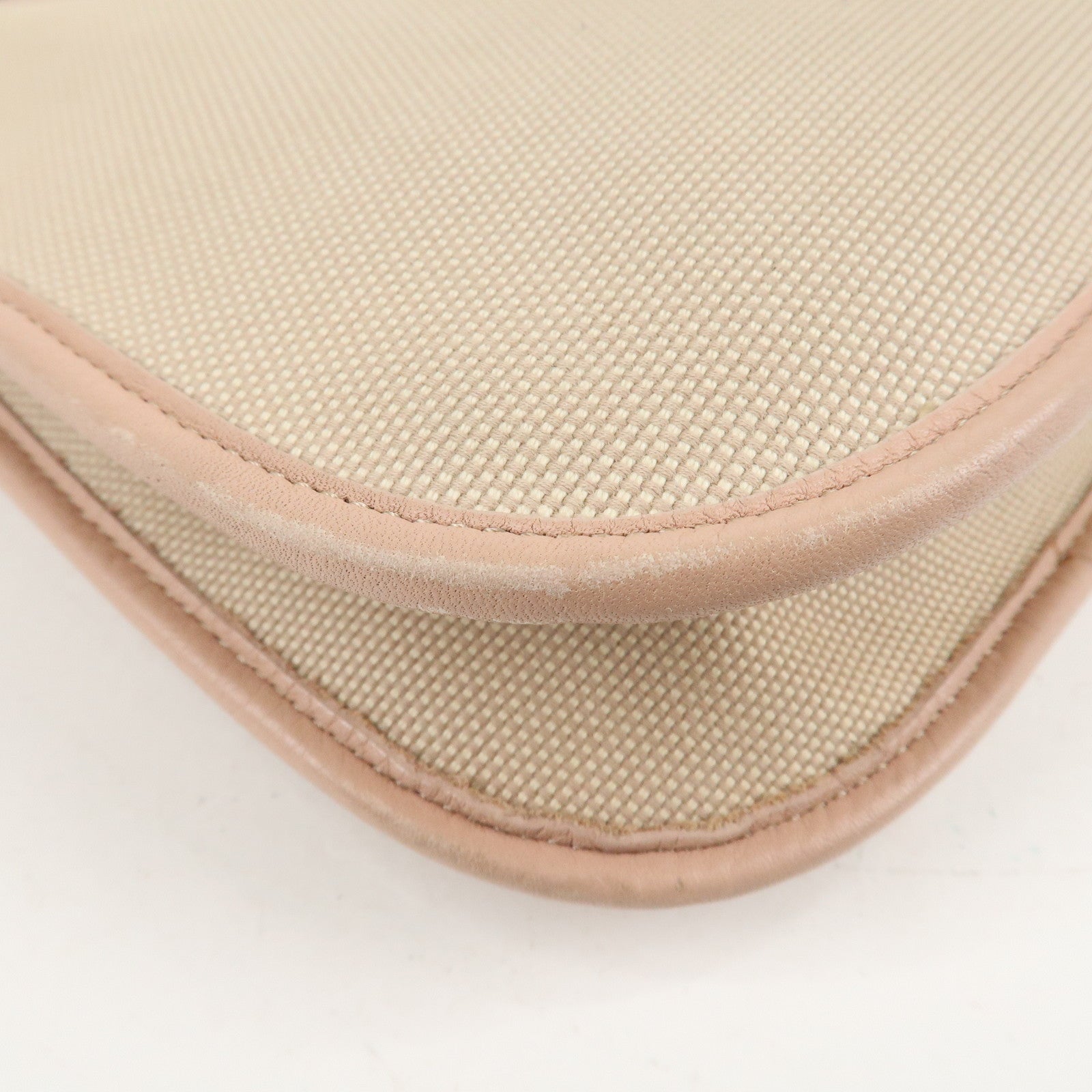 FENDI Logo Canvas Leather Shoulder Bag Beige Pink 8BT084