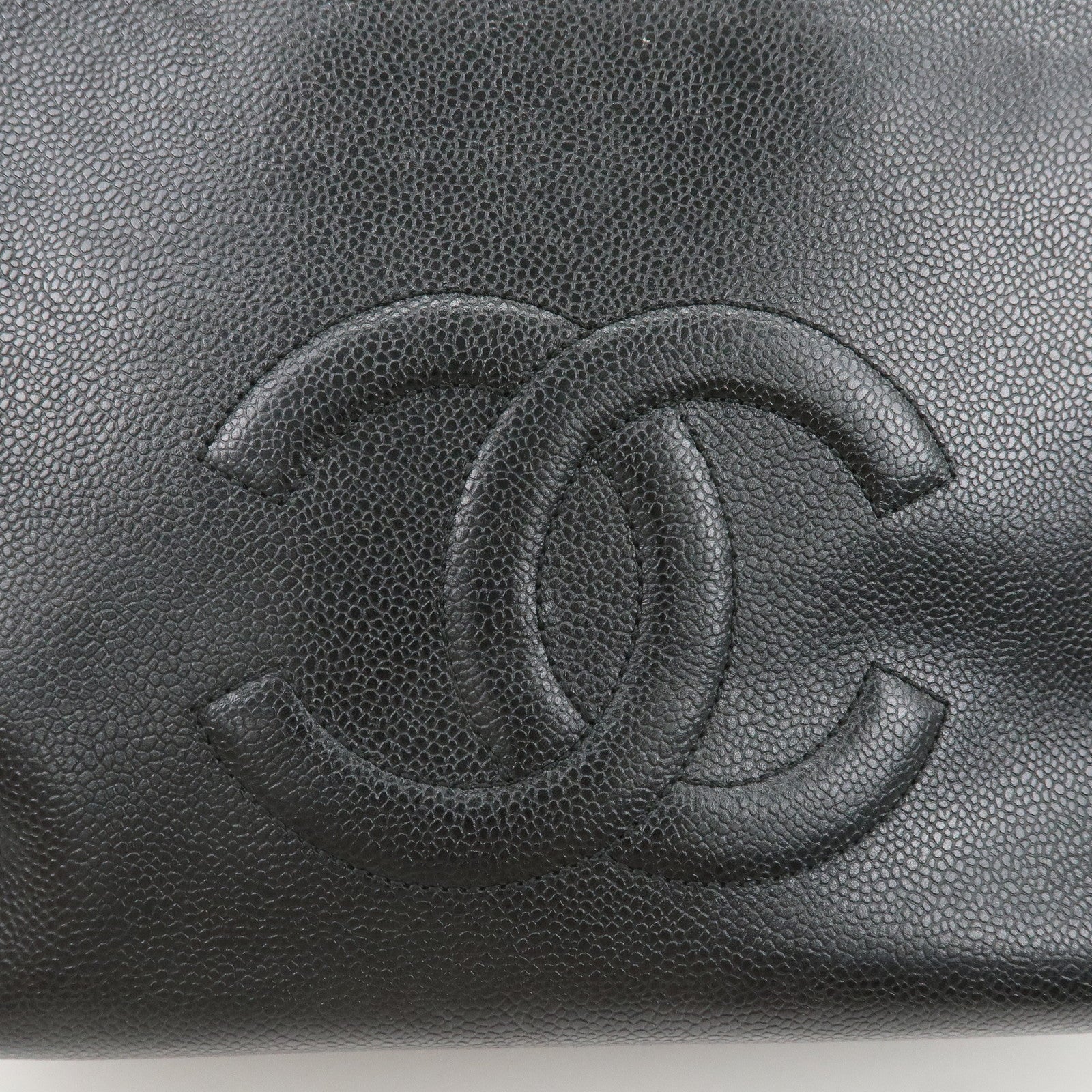 CHANEL Caviar Skin Chain Tote Bag Shoulder Bag Black Gold