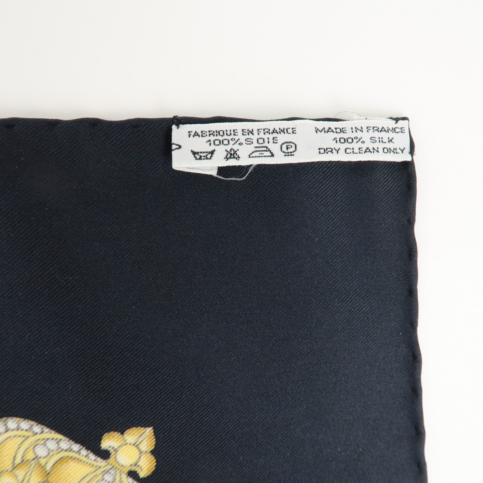 HERMES Silk 100% Carre 90 LES TAMBOURS Black Gold Used