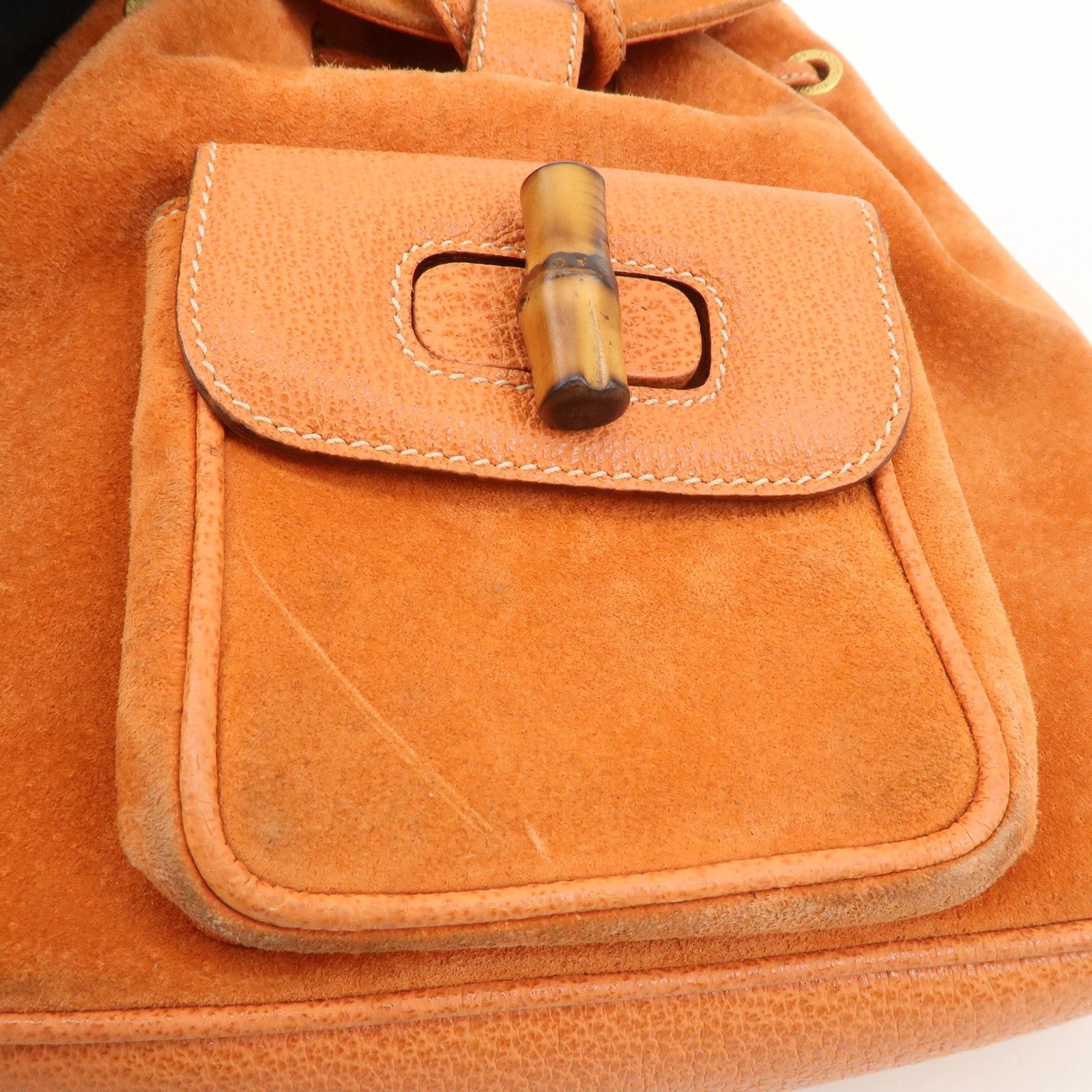 GUCCI Bamboo Suede Leather Back Pack Orange 003.1705.0030 Used