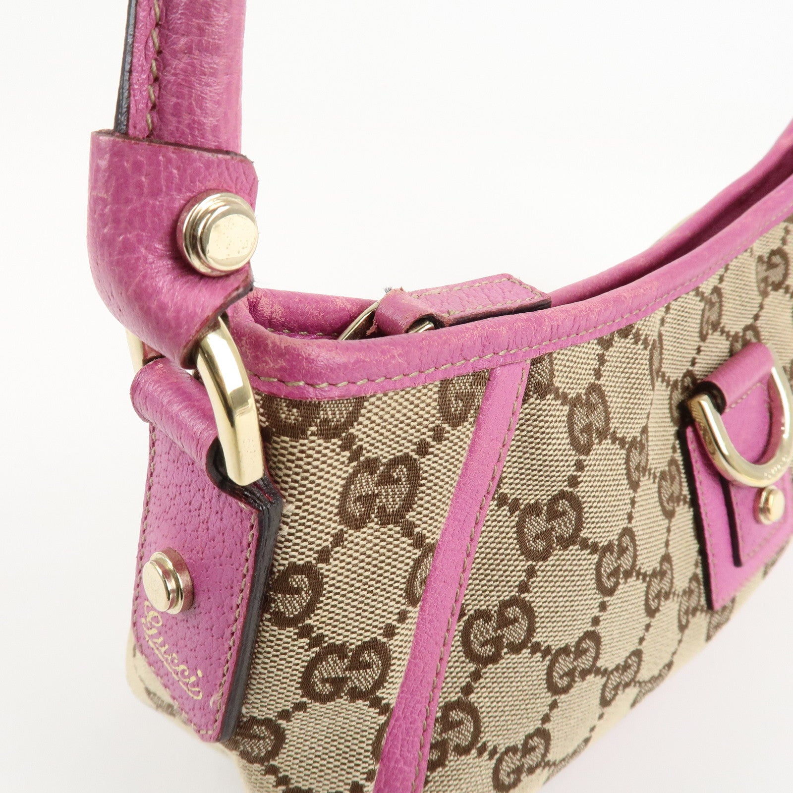 GUCCI Abbey GG Canvas Leather Shoulder Bag Pink Beige 130939 Used