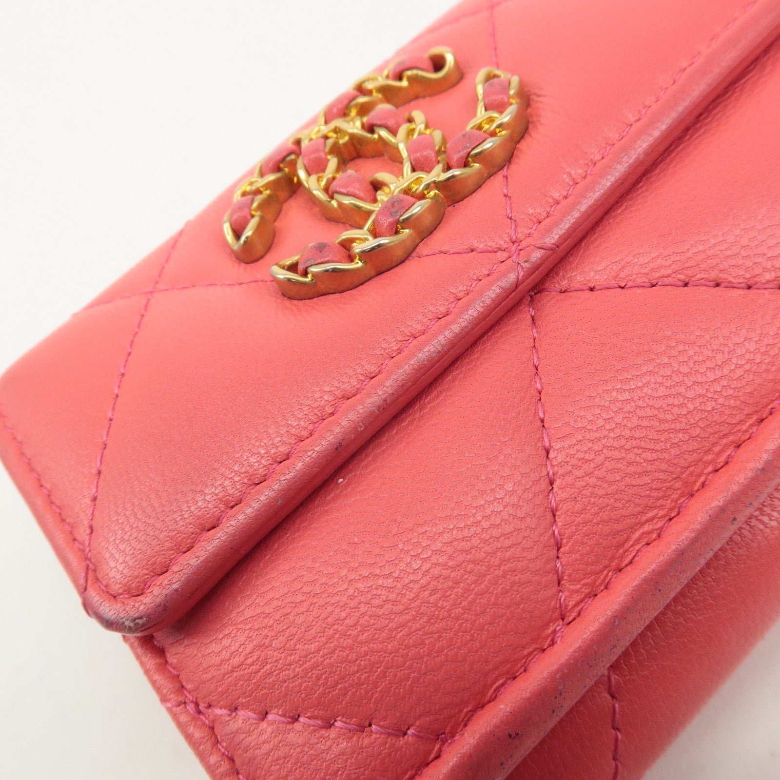 CHANEL Matelasse Lamb Skin Small Tri-fold Wallet Pink AP1789