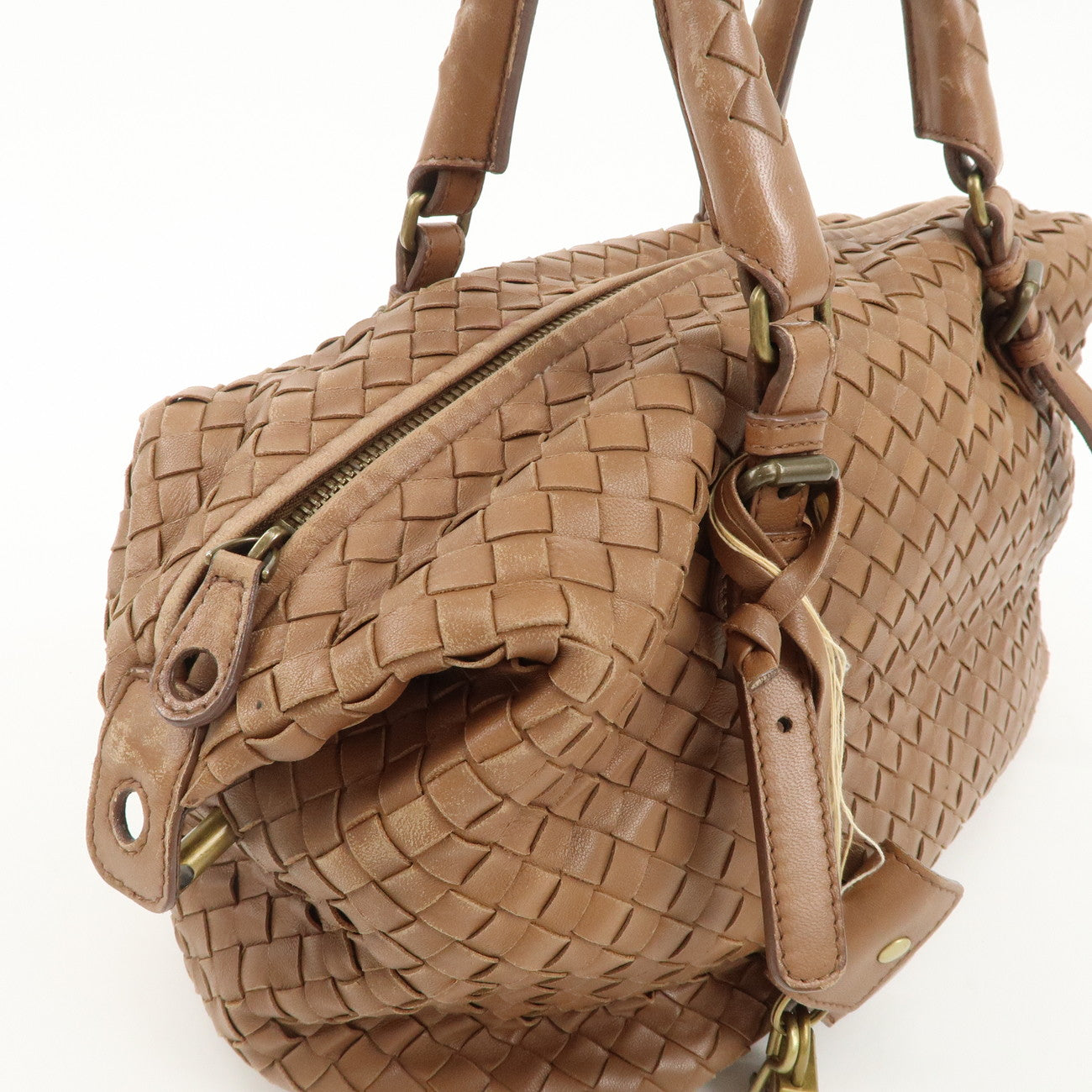 BOTTEGA VENETA Intrecciato Leather Montaigne Boston Bag Brown 173398