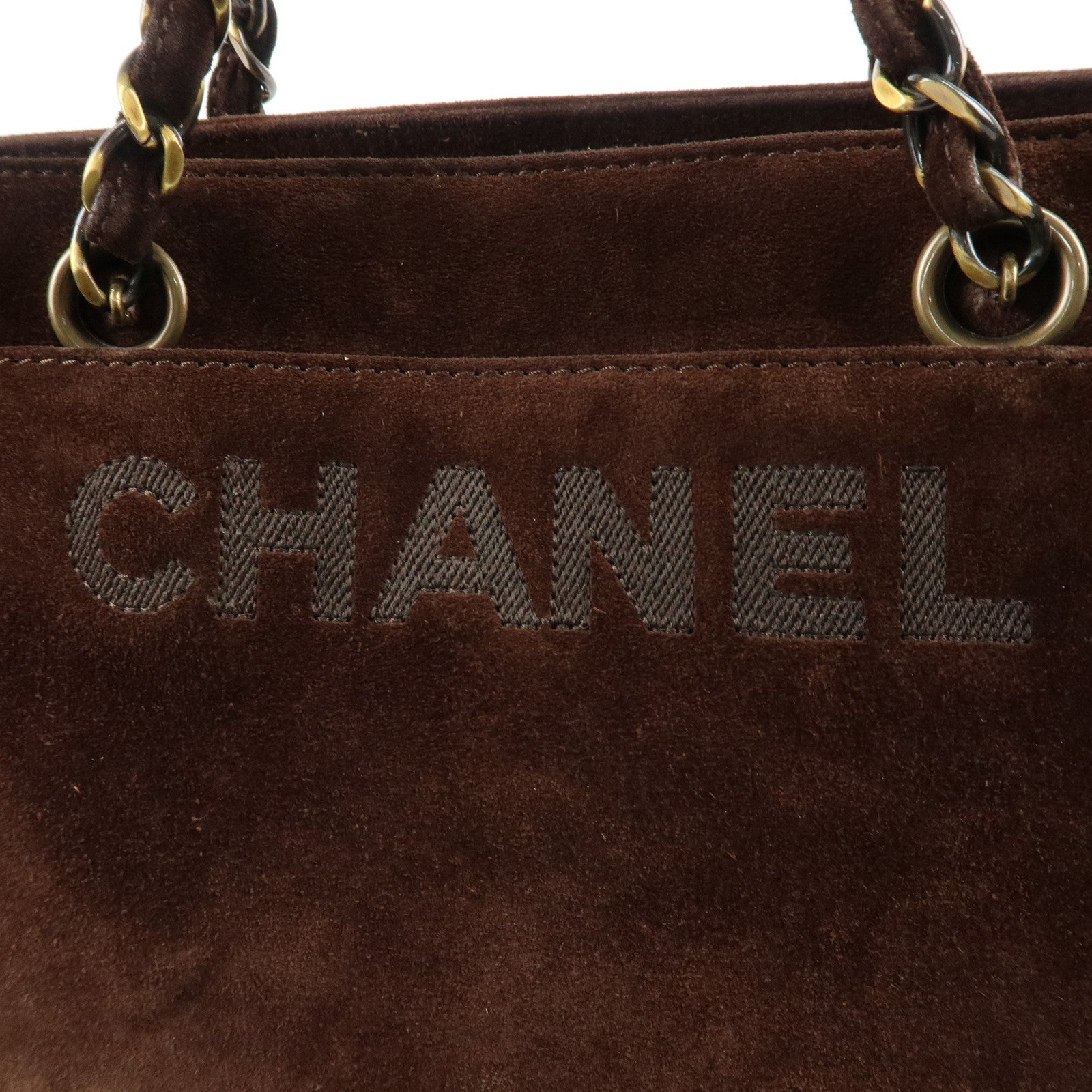 CHANEL Suede Chain Hand Bag Shoulder Bag Tote Bag Brown