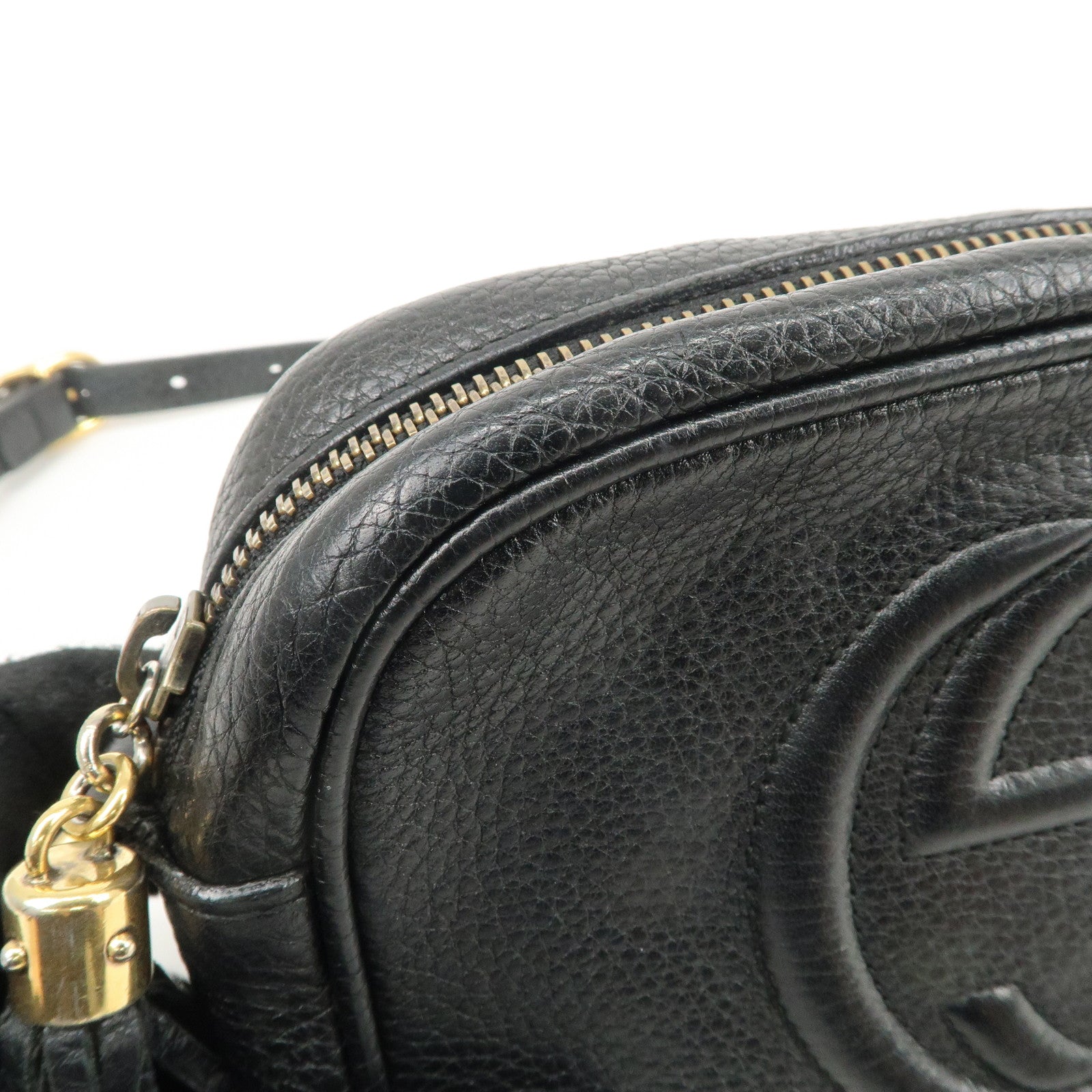 GUCCI Soho Interlocking G Leather Shoulder Bag Black 347994 Used