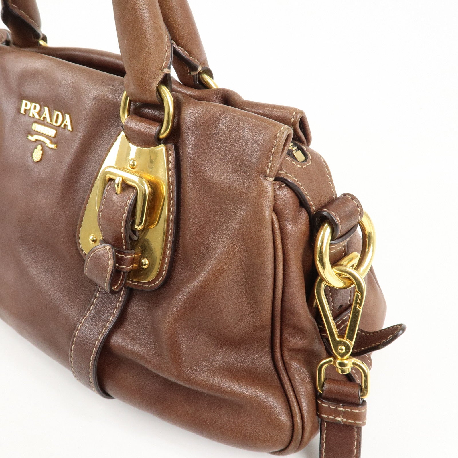 PRADA Leather 2Way Bag Shoulder Bag Hand Bag Brown BN1904 Used