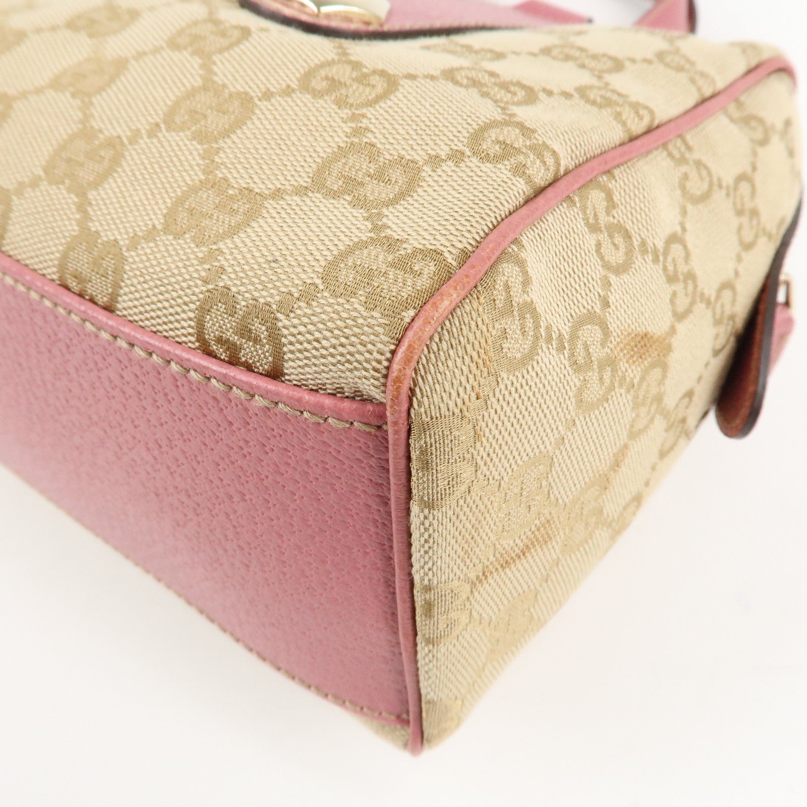 GUCCI GG Canvas Leather Mini Boston Bag Beige Pink 152457