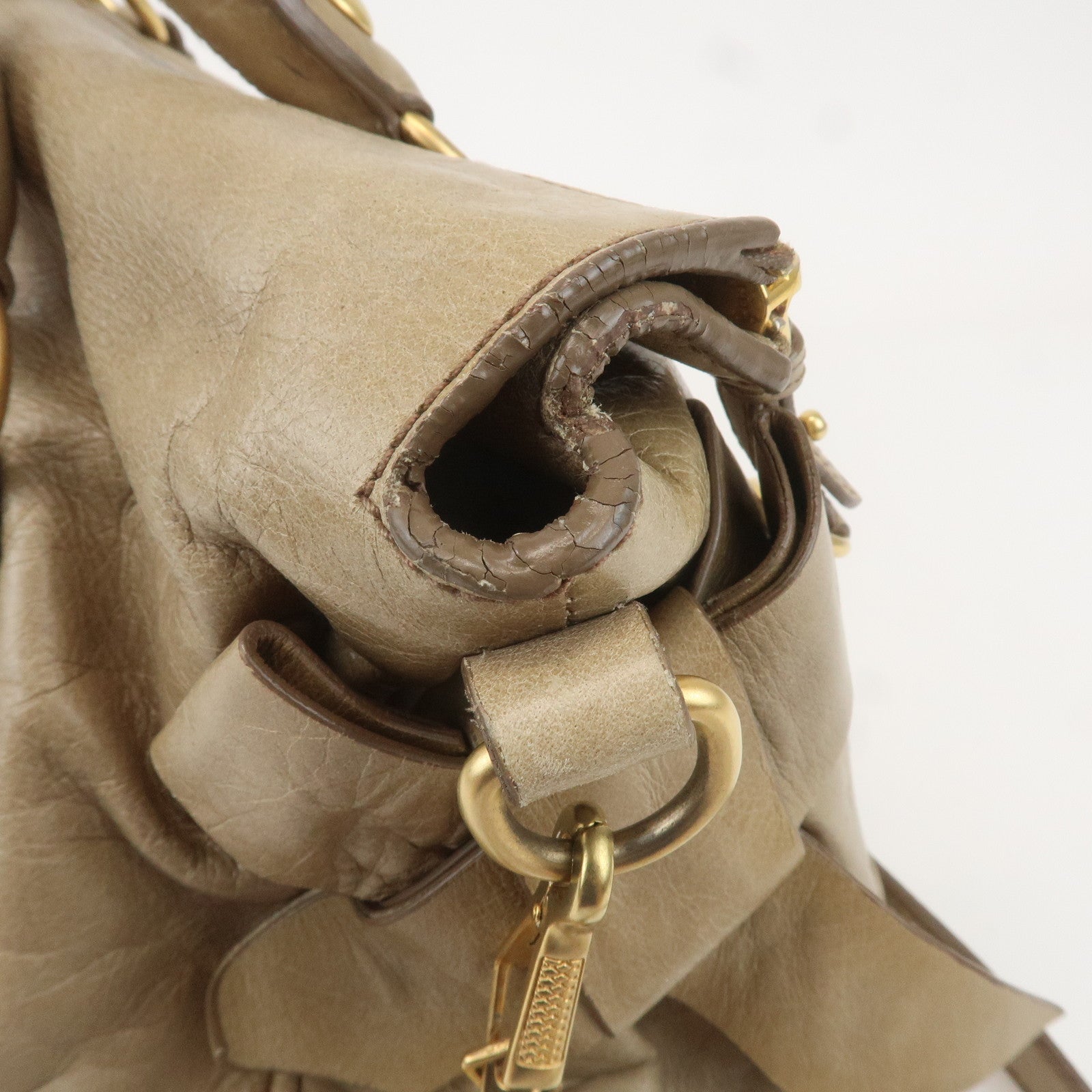 MIU MIU Leather 2Way Shoulder Bag Hand Bag Beige RT0365