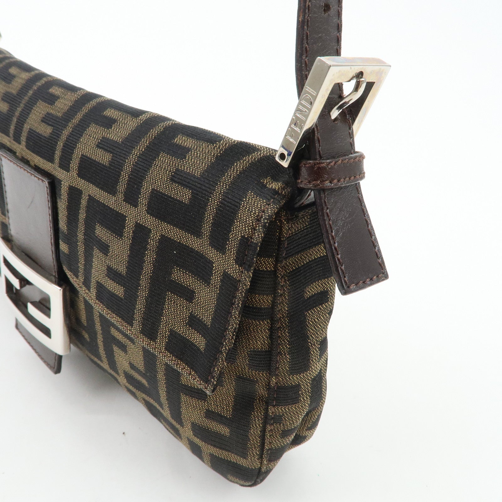 FENDI Mamma Baguette Zucca Canvas Leather Shoulder Bag 26424 Used