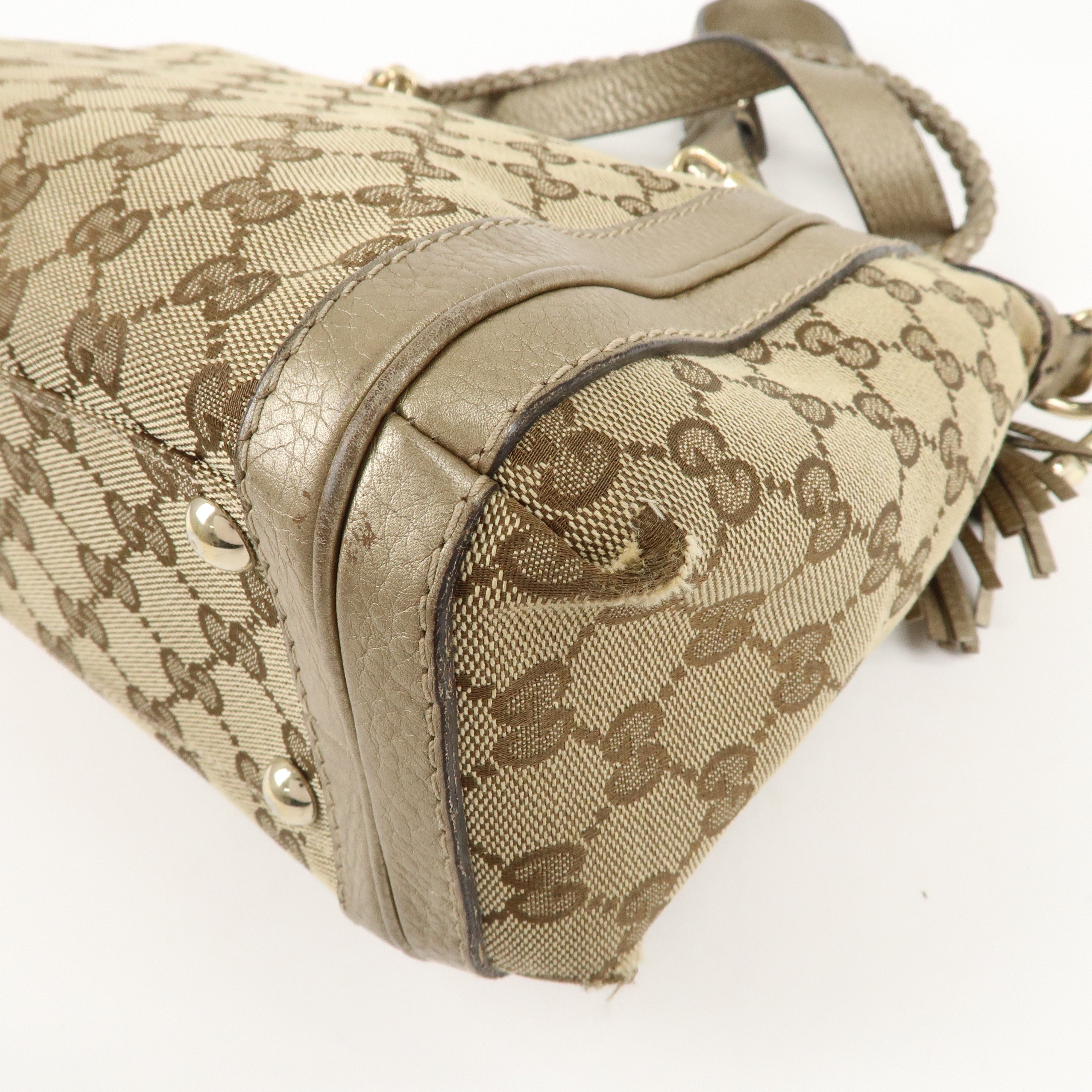 GUCCI GG Canvas Leather 2Way Shoulder Bag Beige Gold 282300