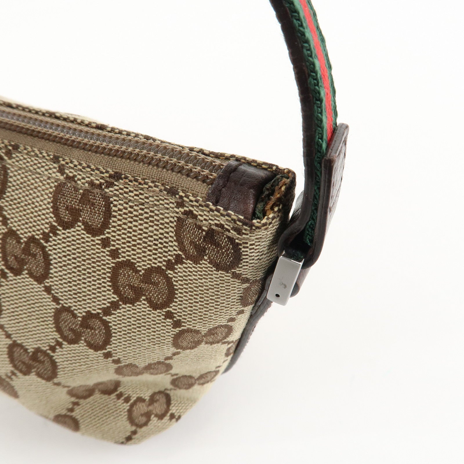 GUCCI Sherry GG Canvas Leather Accessory Pouch Hand Bag 141809 Used