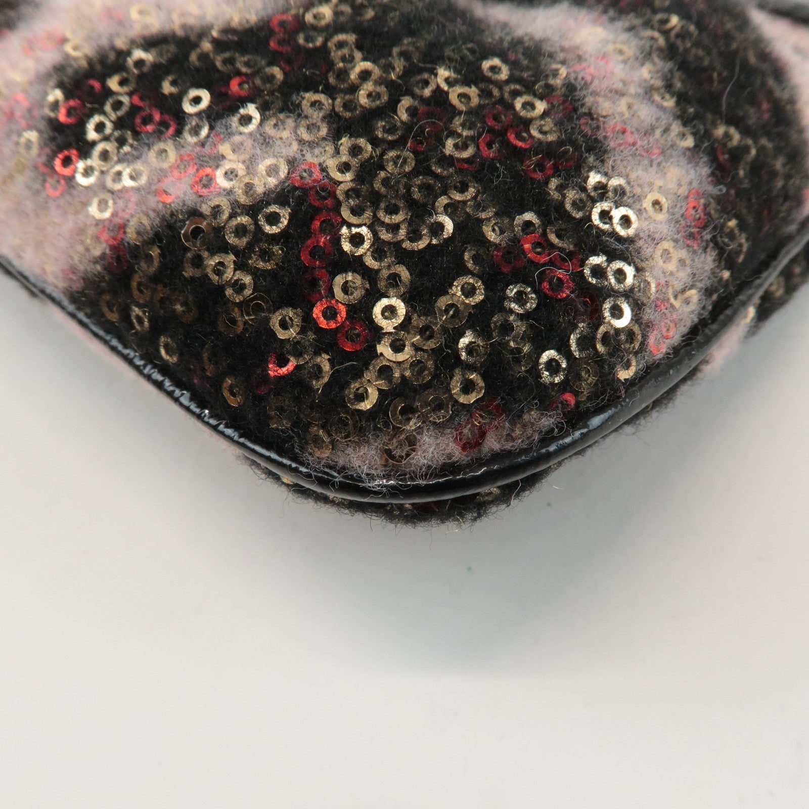 FENDI Zucca Sequins Chain Accessory Pouch Black Pink 8BR594