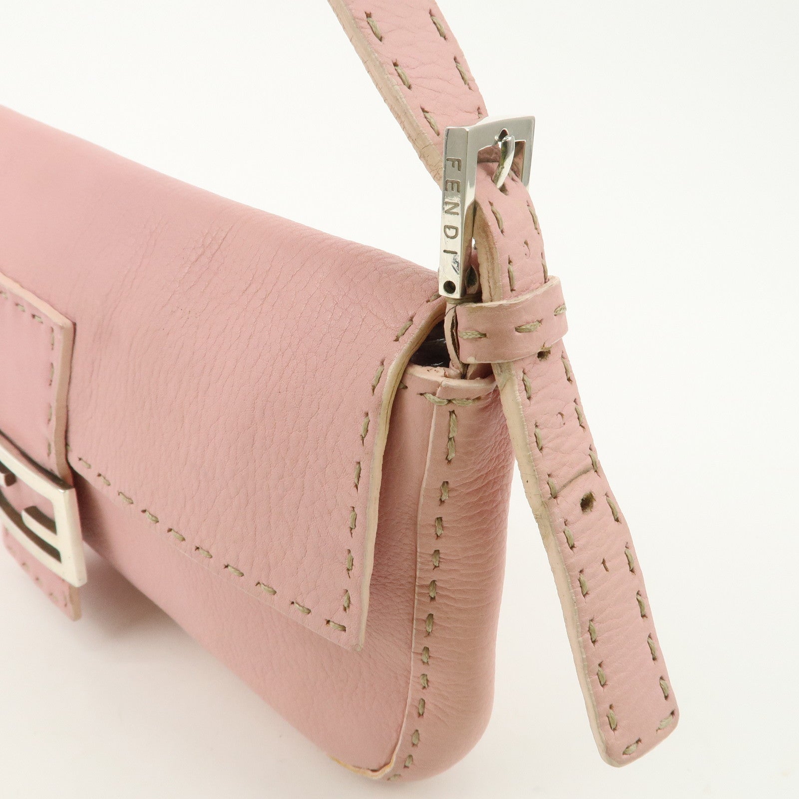 FENDI Selleria Mamma Baguette Leather Shoulder Bag Pink 8BR101