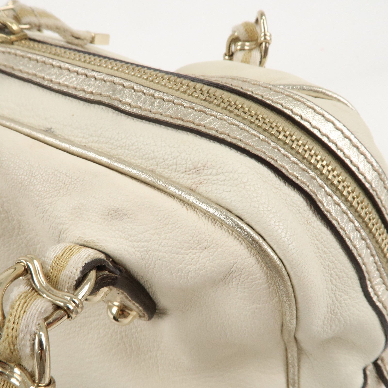 GUCCI Sherry Line Leather Chain Shoulder Bag Ivory Gold 152462