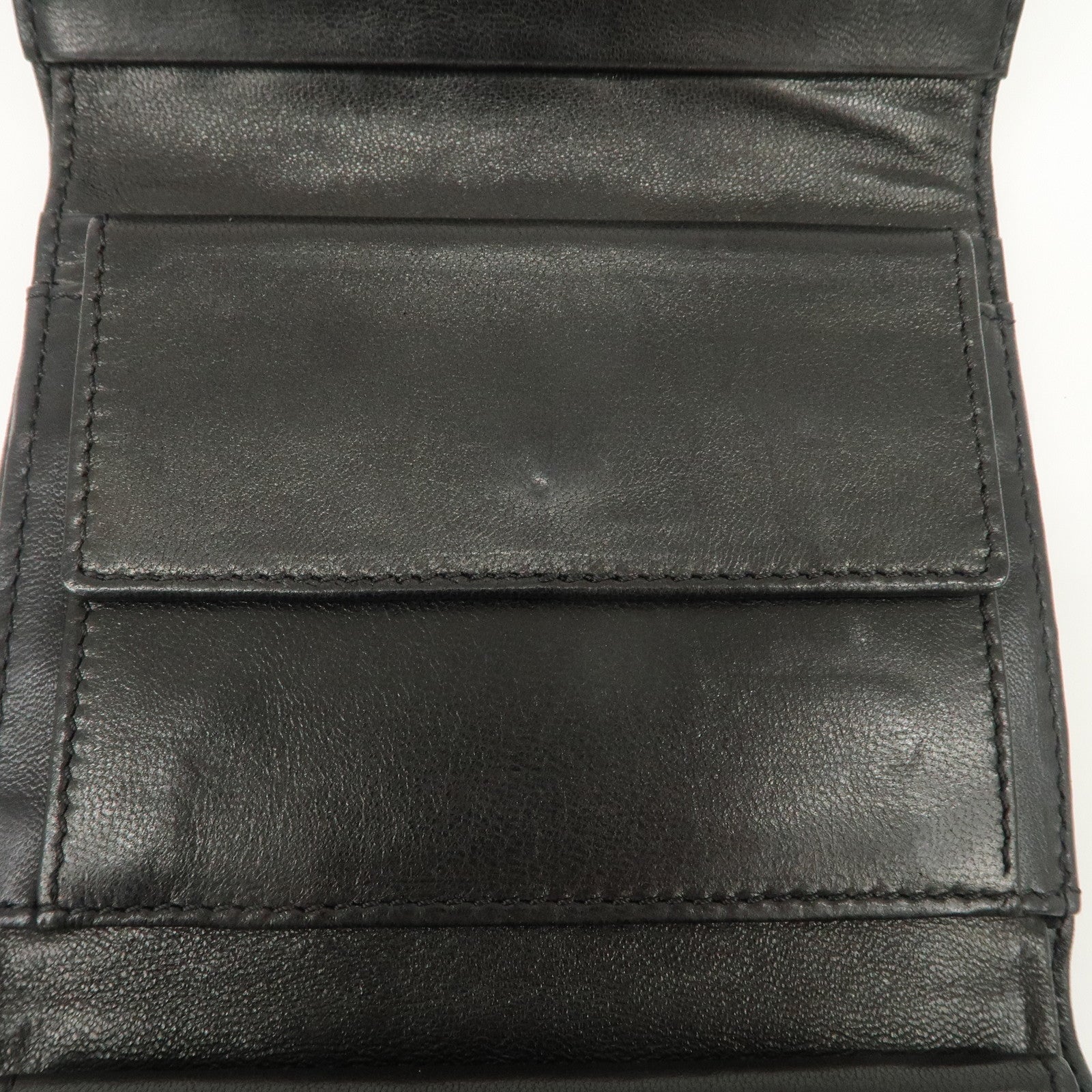 CHANEL Chocolate Bar Lambskin Tri-fold Wallet Black A17811 Used