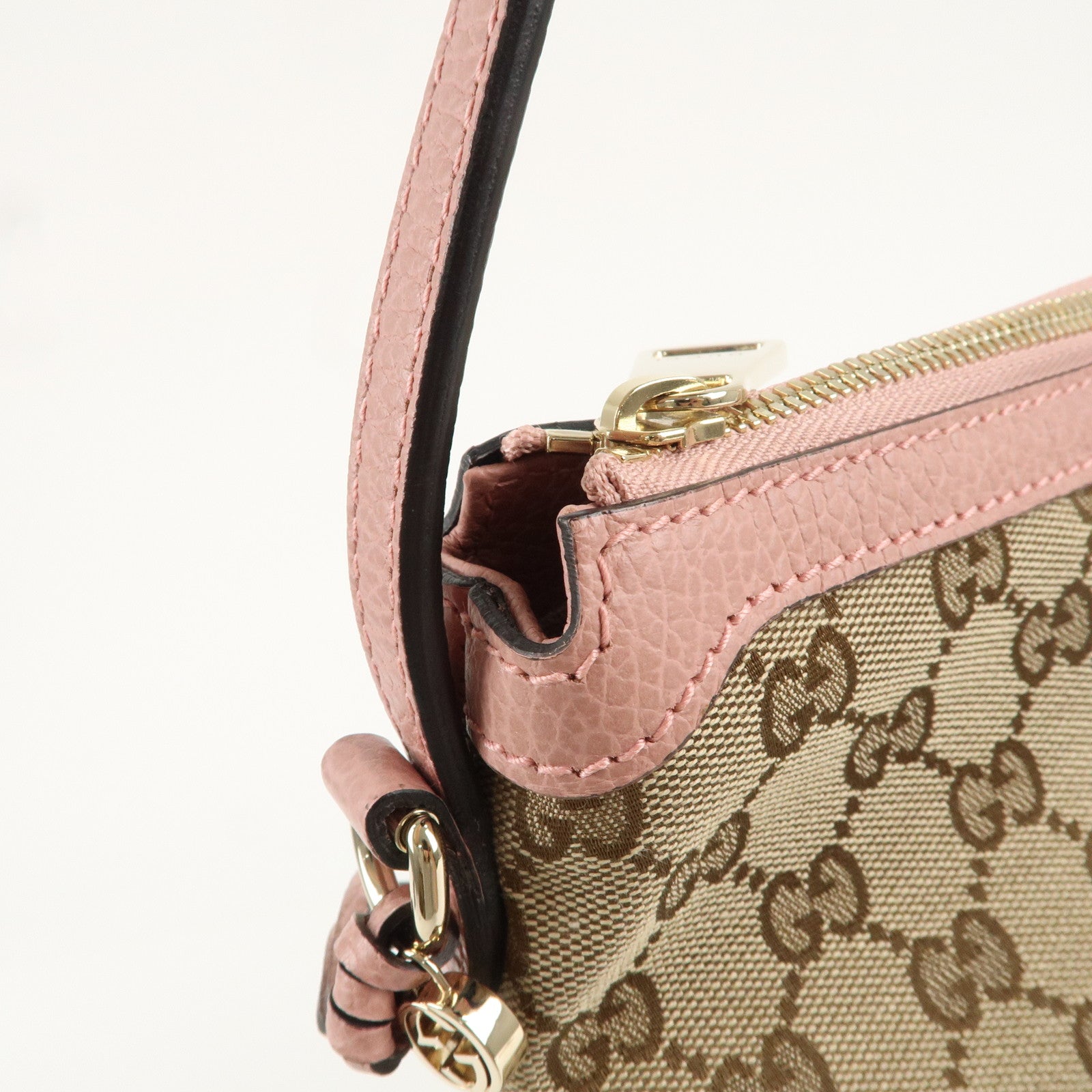 GUCCI GG Canvas Leather One Shoulder Bag Pink Beige 449244