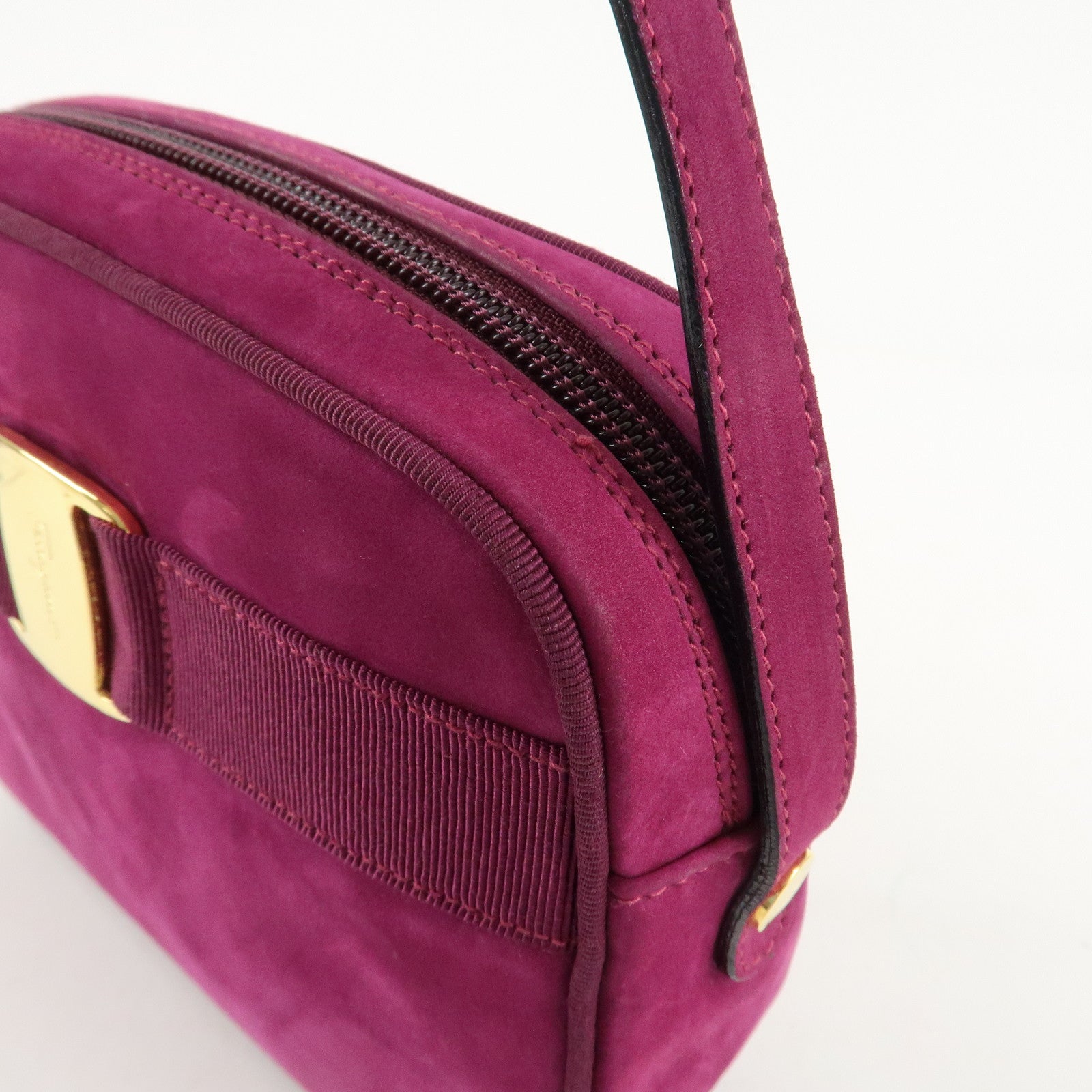 Ferragamo Vara Ribbon Suede Leather Shoulder Bag Purple