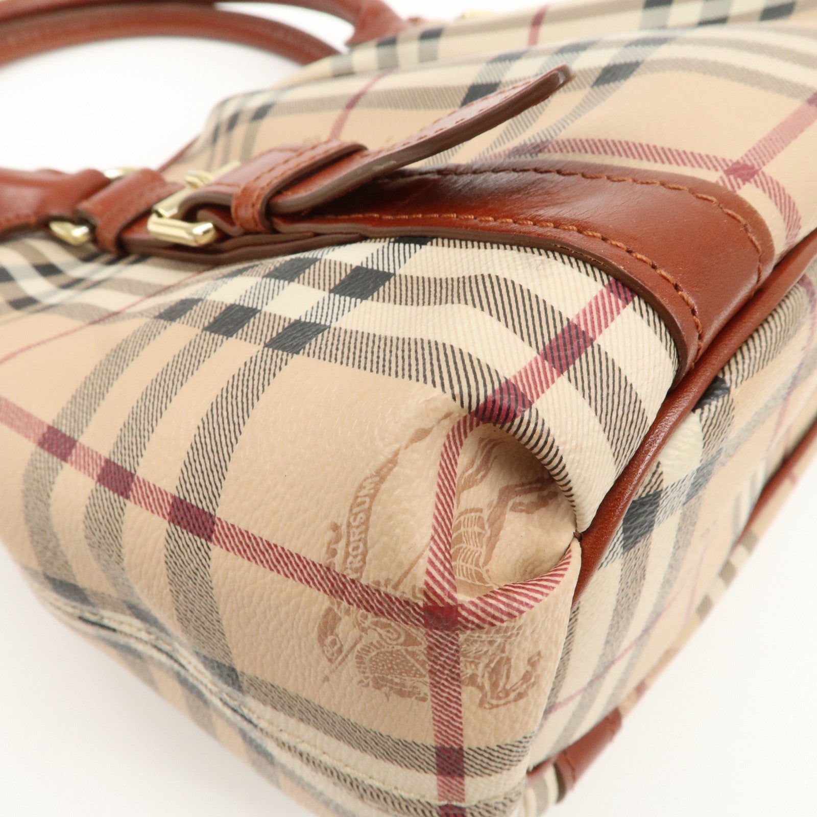 BURBERRY PVC Leather Nova Plaid 2Way Bag Shoulder Bag Beige Brown