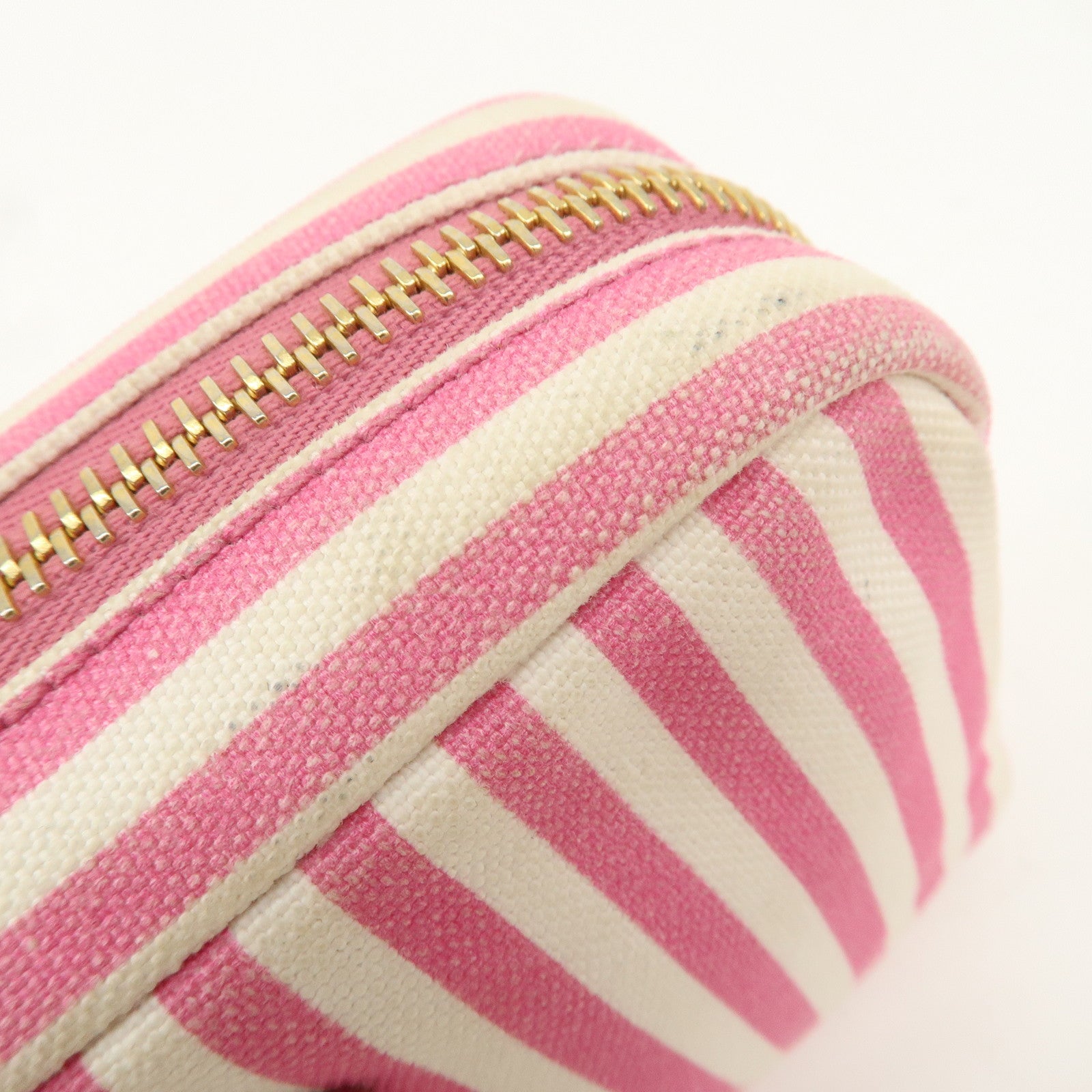 PRADA Capana Canvas Pouch Pink White Stripe 1NA021