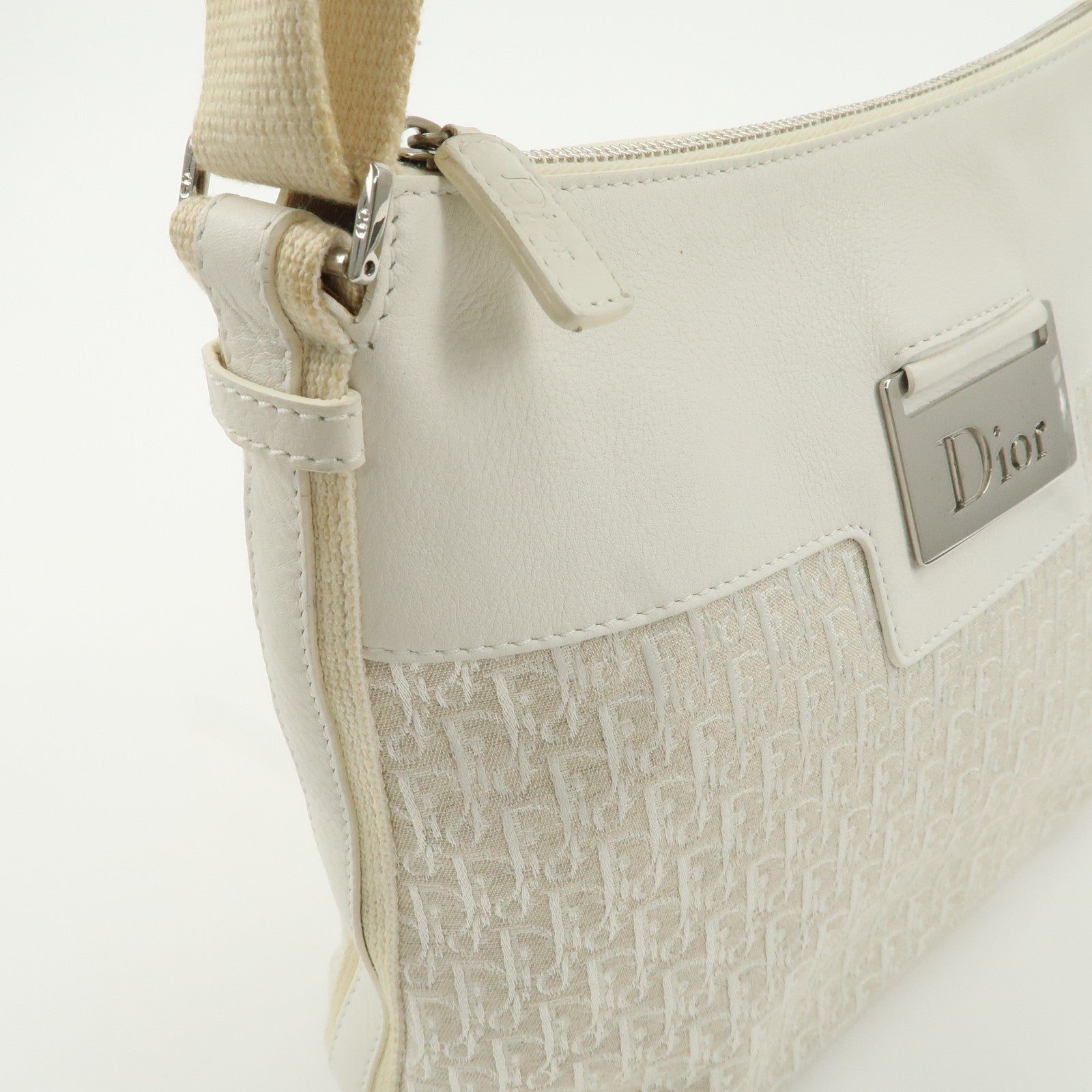 Christian Dior Trotter Canvas Leather Shoulder Bag Hand Bag Ivory Used