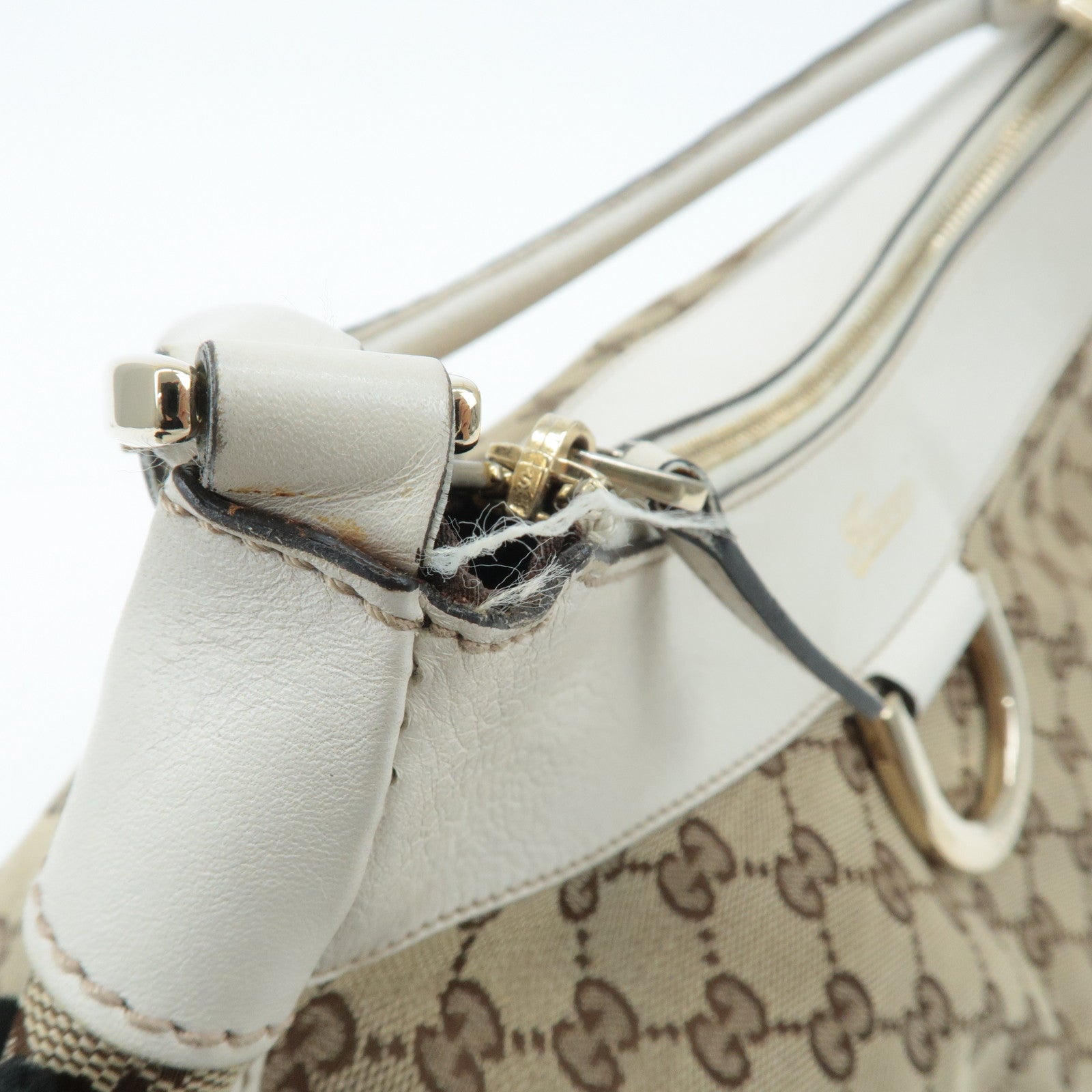 GUCCI Abbey GG Canvas Leather Shoulder Bag Beige White 189833 Used