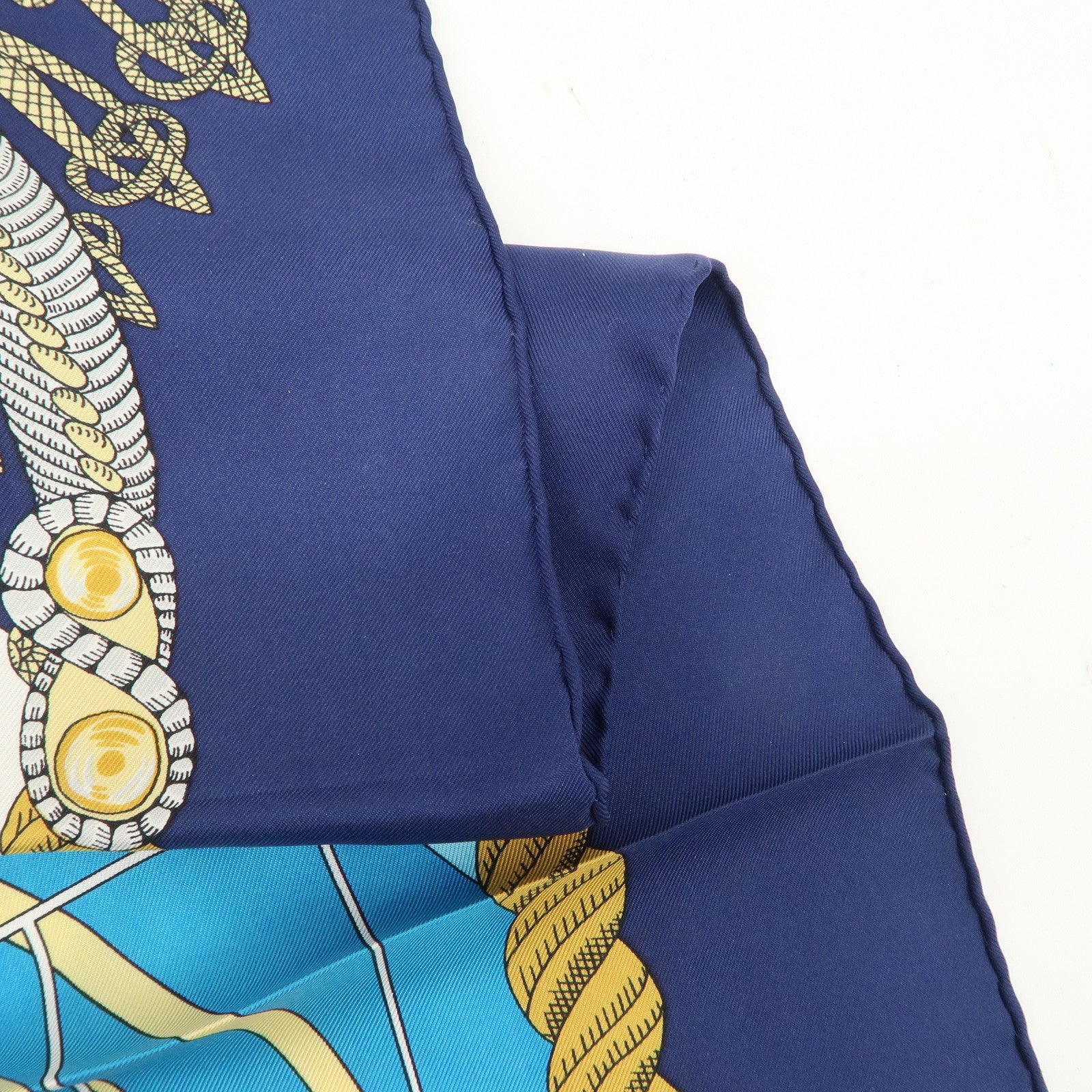 HERMES Carre 90 Silk 100%  Scarf Circus Blue Navy Gold Used