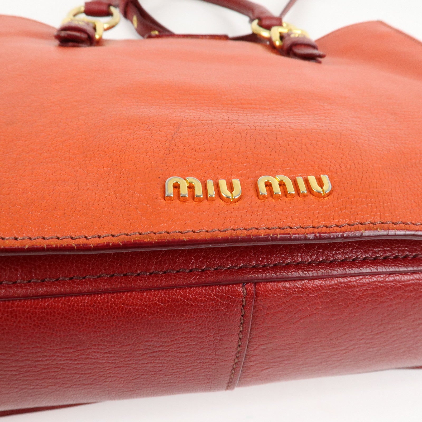 MIU MIU Leather MADRAS BICOLORE 2WAY Bag Hand Bag Orange