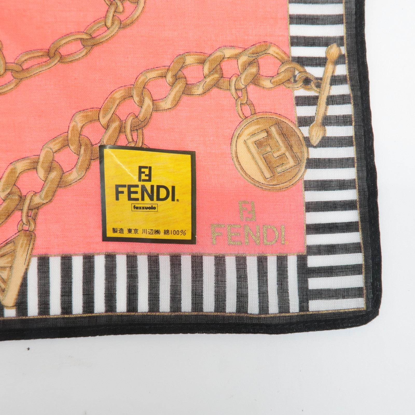 FENDI Set of 5 Cotton 100% Handkerchief Red Pink Brown Beige White Used