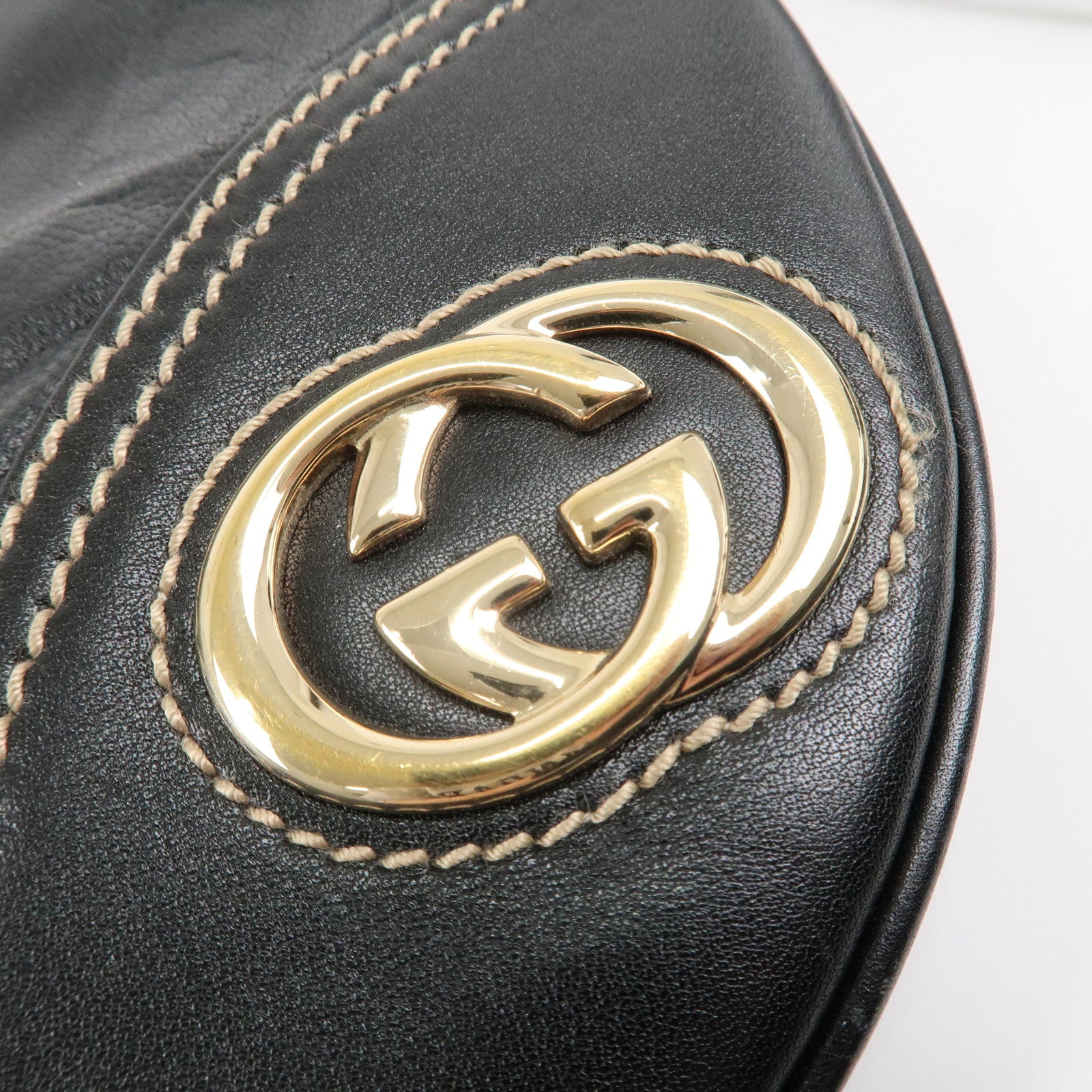 GUCCI Interlocking G Leather Shoulder Bag Black 169998 Used