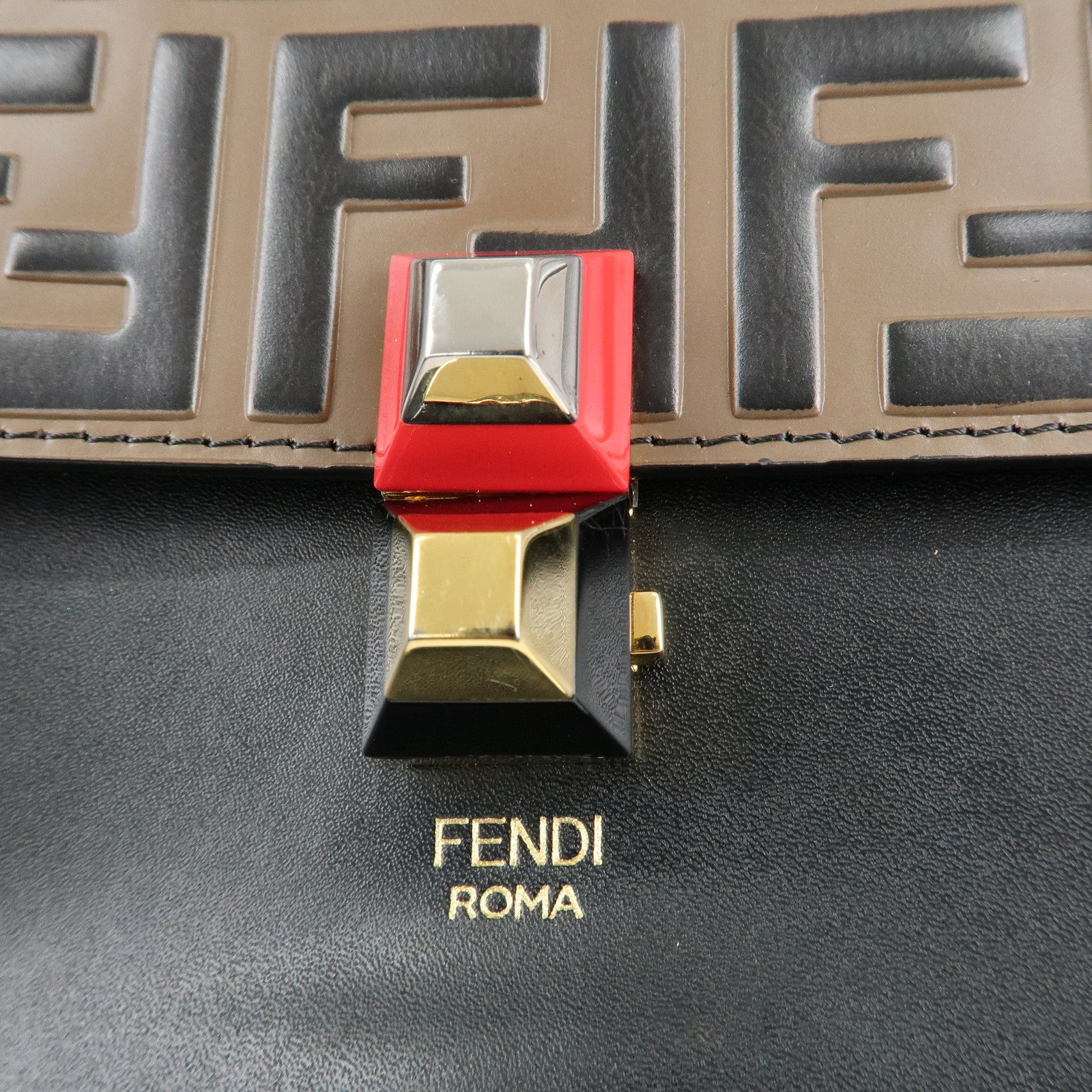 FENDI Zucca KAN I Leather 2Way Bag Hand Bag Brown Black 8BT283 Used