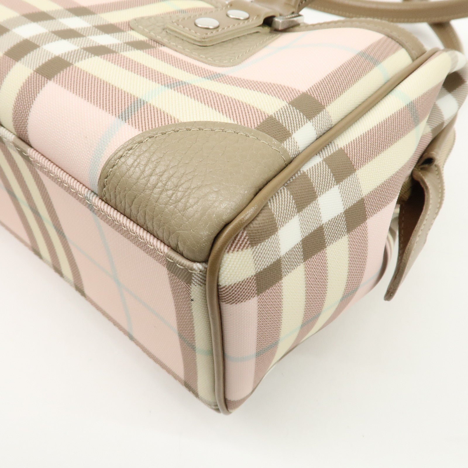 BURBERRY PVC Leather Nova Plaid Shoulder Bag Hand Bag Beige Pink