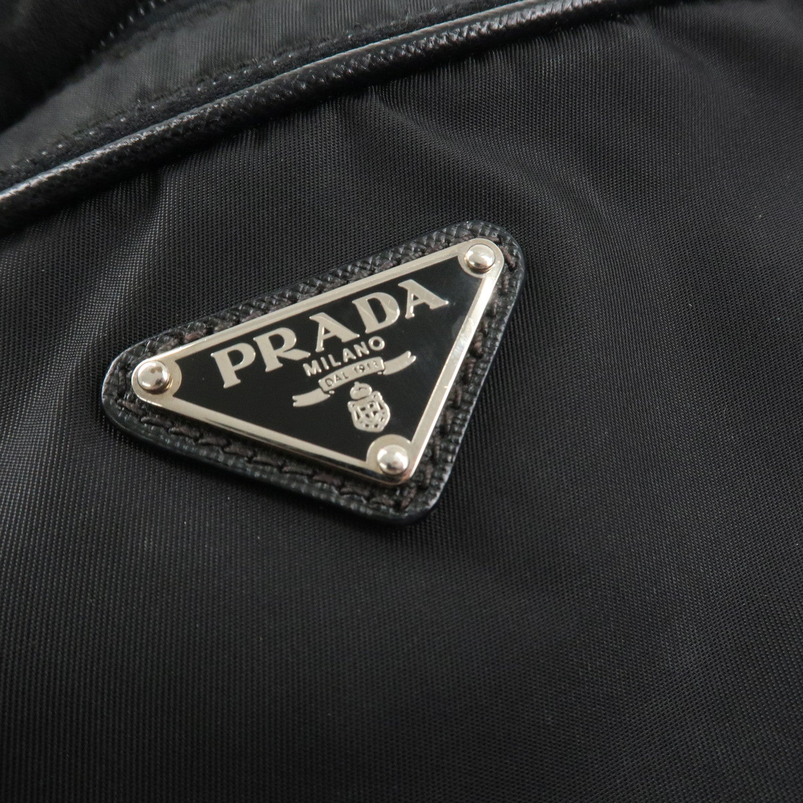 PRADA Logo Nylon Leather Clutch Bag Travel Pouch Black Used