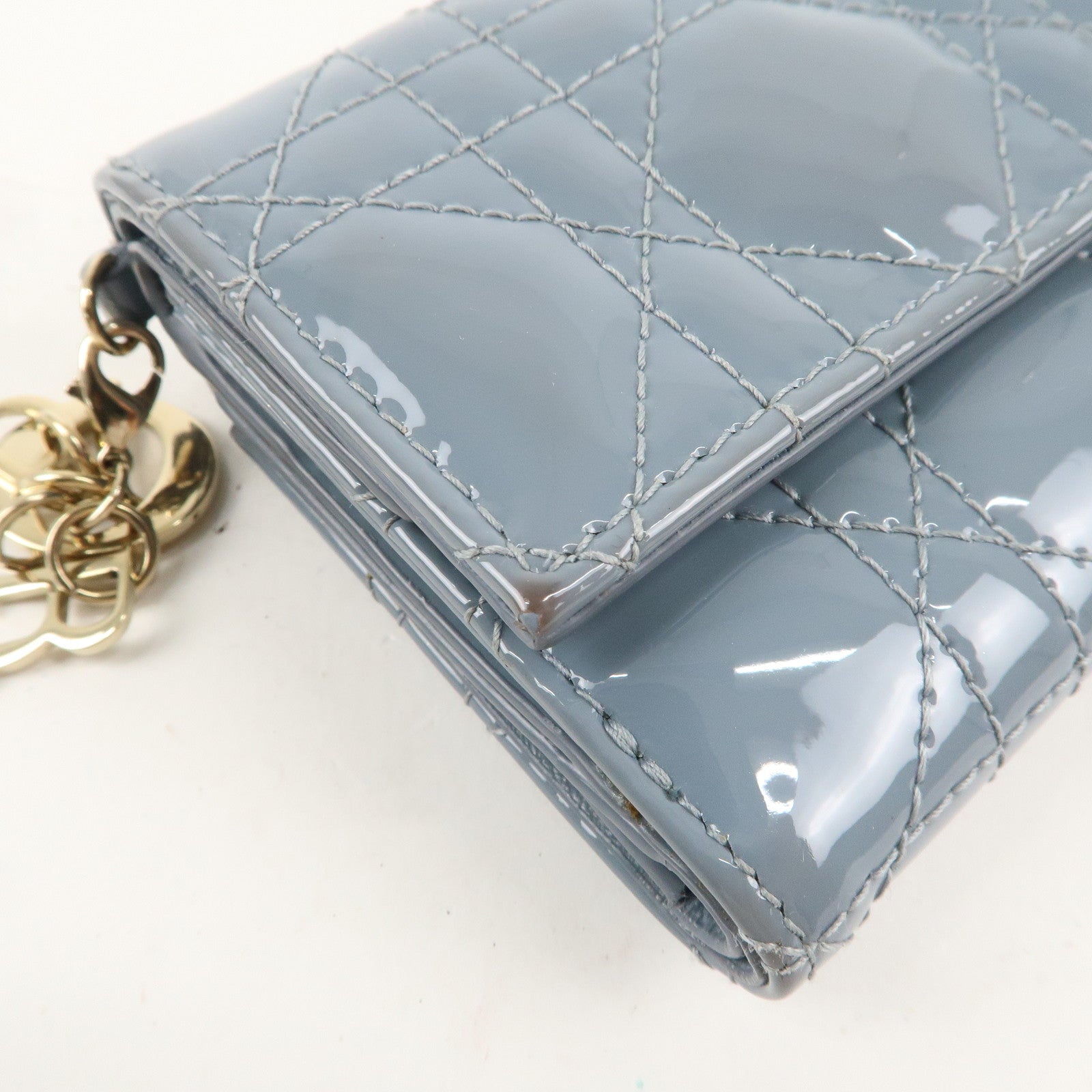 Christian Dior Cannage Patent Leather Lotus Wallet Cloud Blue