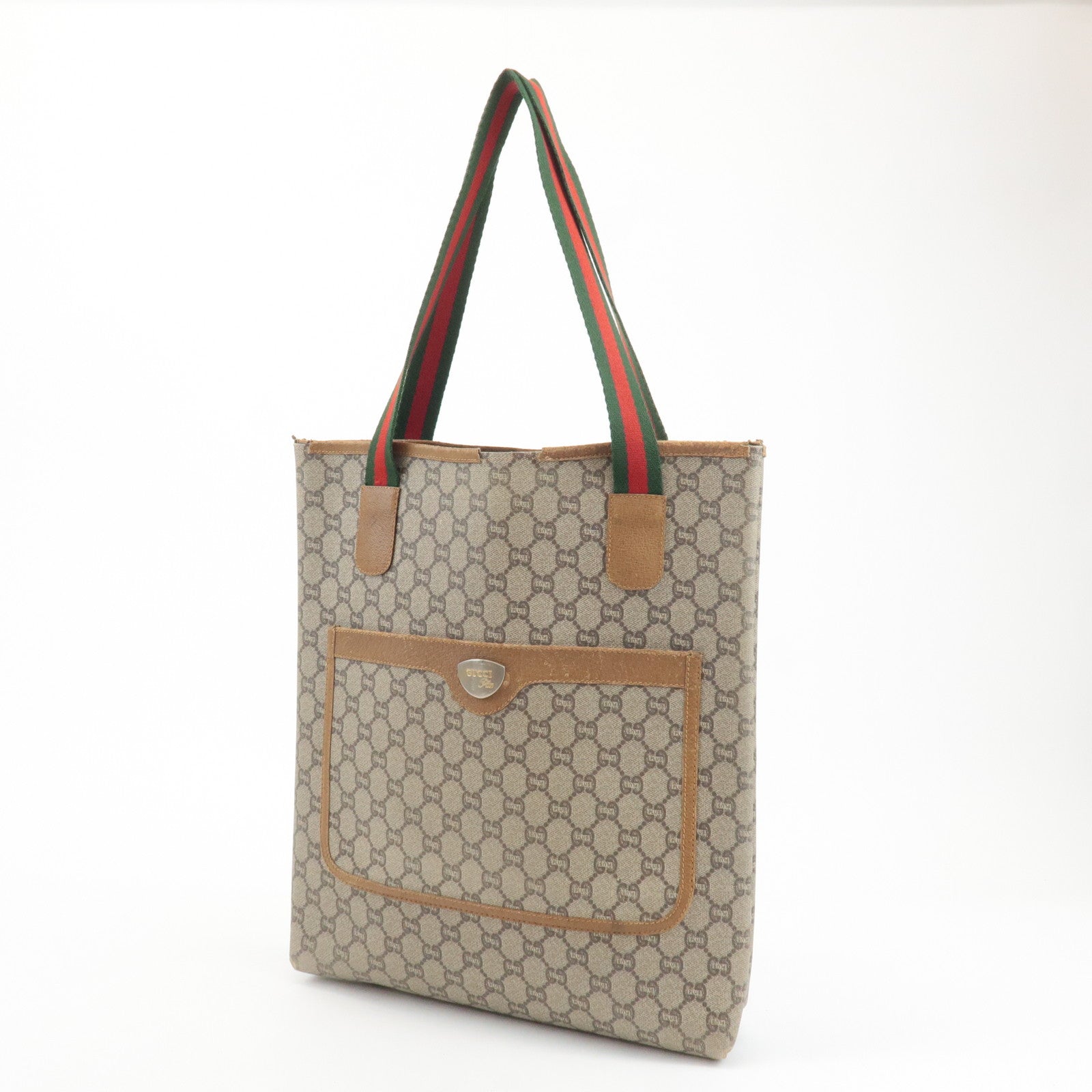 GUCCI Set of 2 Old Gucci GG Plus Leather Tote Bag Beige Brown